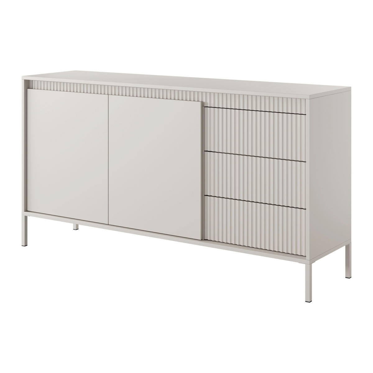 SIDEBOARD SELBU KOM2 Reliefierte Fronten aus MDF-Platte Beige Beige - Beige, Glas/Holzwerkstoff (154/82/40cm) - Komodee