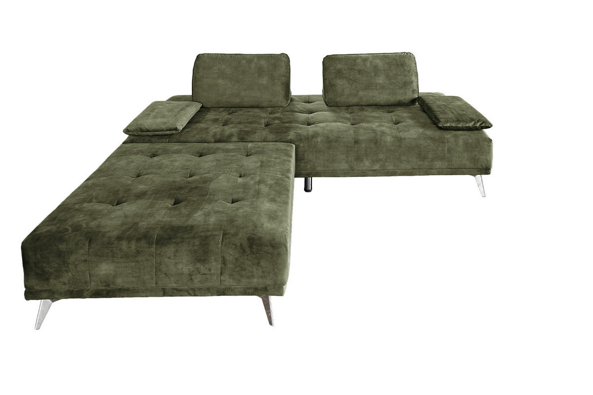 SOFA MIT HOCKER WIOLO Dunkelgrün Velvet - Dunkelgrün/Silberfarben, Textil (240/80/220cm) - KAWOLA