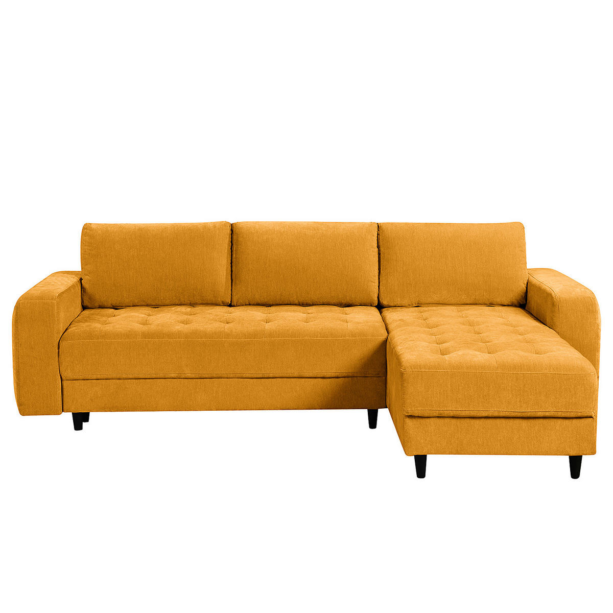 ECKSOFA mit Schlaffunktion - Flachgewebe - Gelb/Schwarz, Holz/Textil (240/156cm) - home24