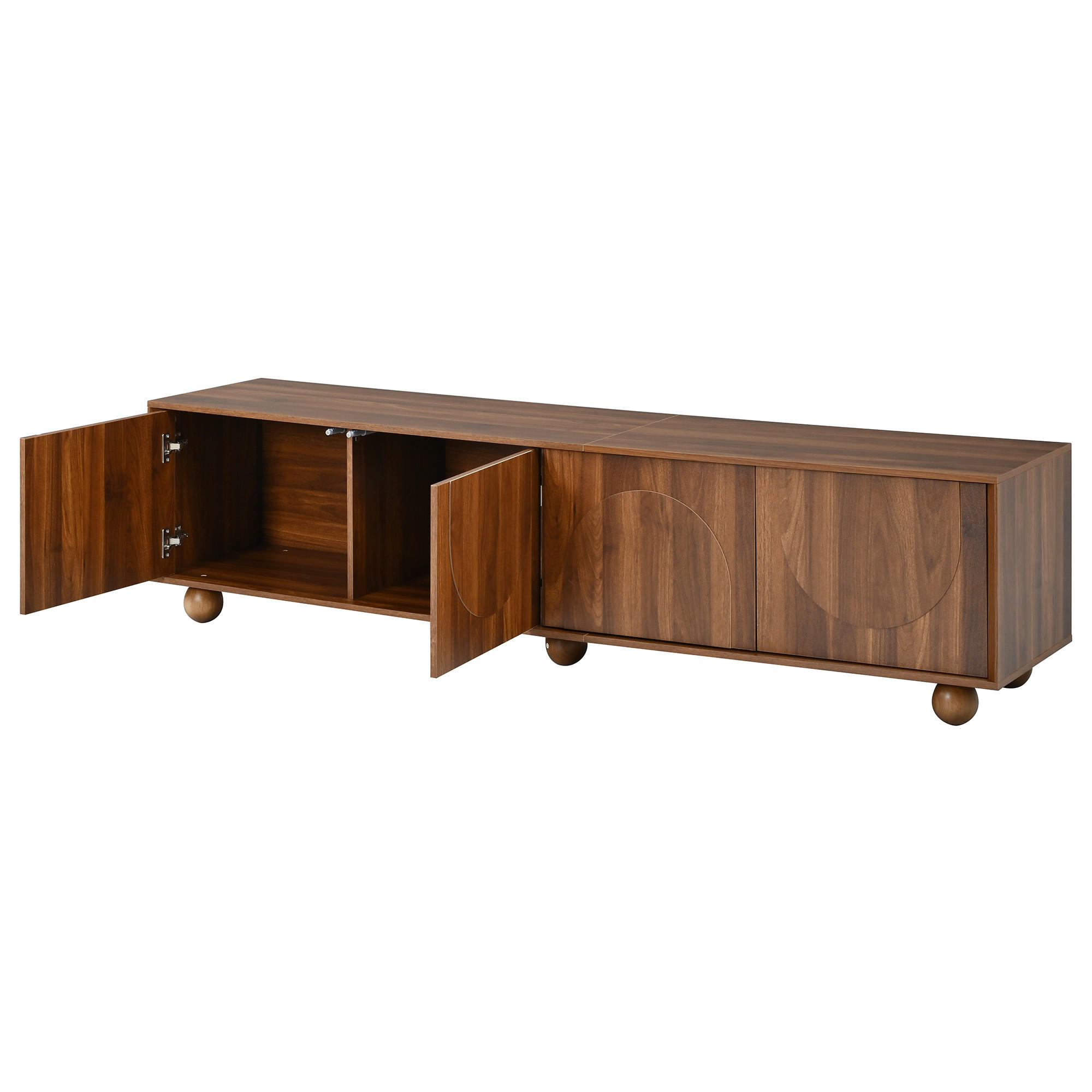TV-RACK 180cm NussbaumHolzdekor RetroFernsehbank PushtoOpen - Walnussfarben, Holz (48.01/18.01/115.01cm) - Raelunyi