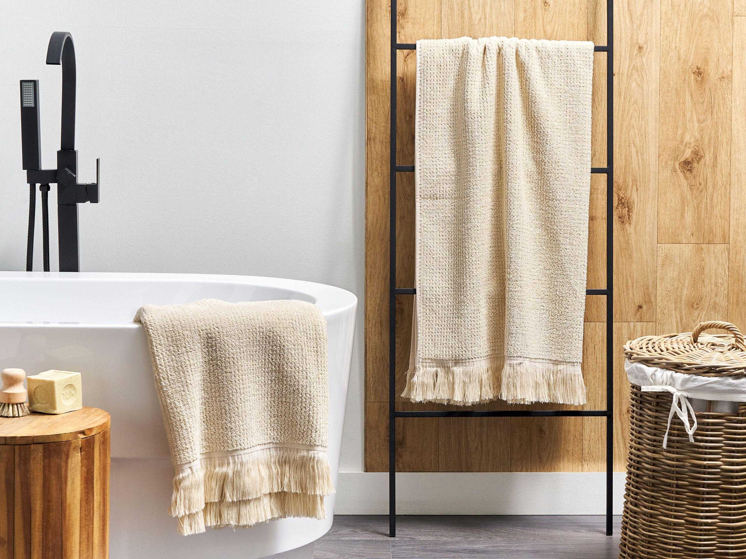 BADEHANDTUCH 2-teilig Beige Atiu - Beige, Textil (100/150cm) - Beliani