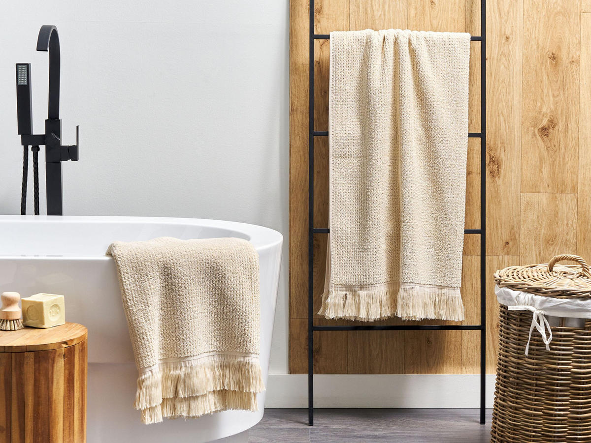 BADEHANDTUCH 2-teilig Beige Atiu - Beige, Textil (100/150cm) - Beliani
