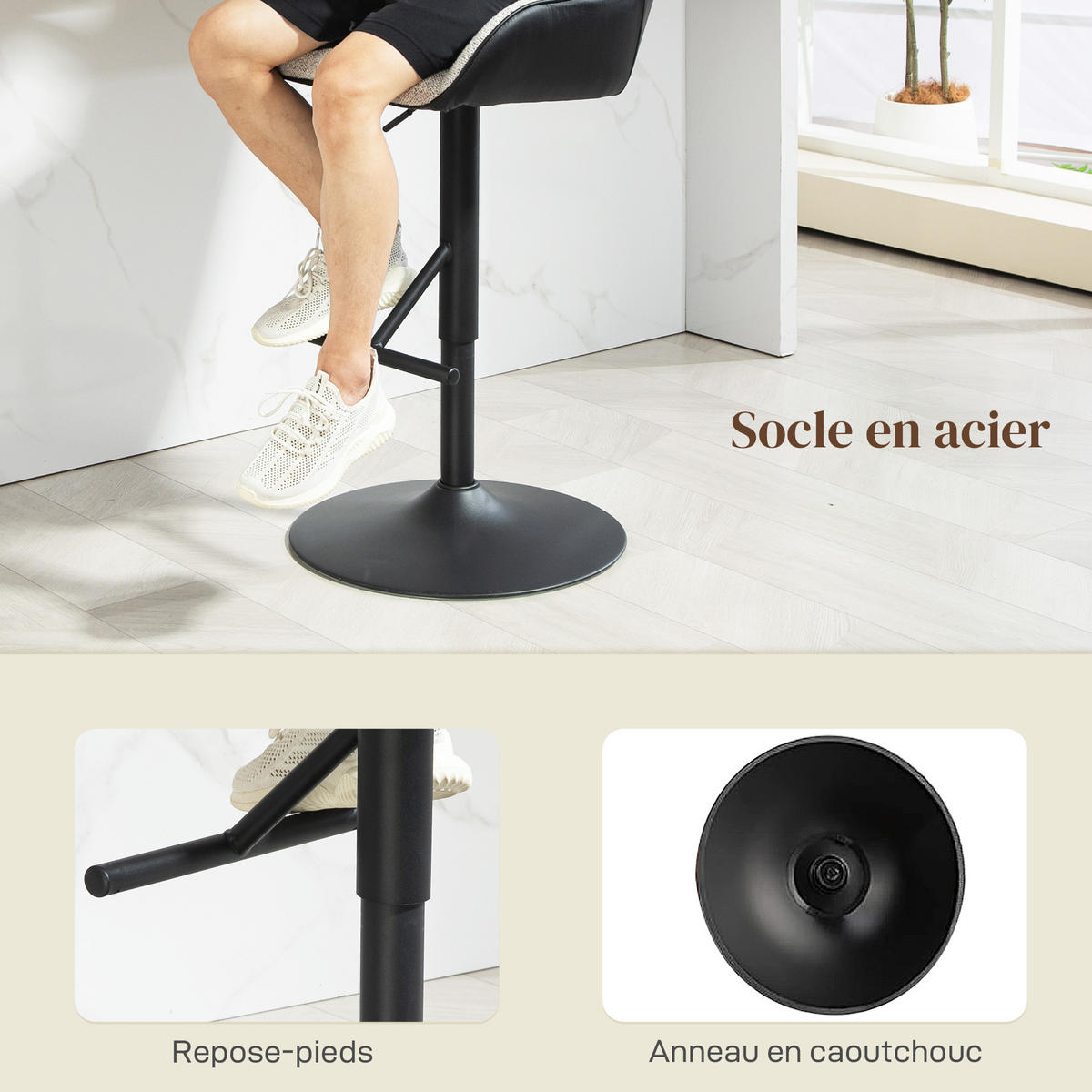 BARHOCKER 2er-Set DE-14794 höhenverstellbar & 360° schwenkbar mit Armlehnen Grau - Hellgrau, Metall (53/108/52.5cm) - ComfortXL