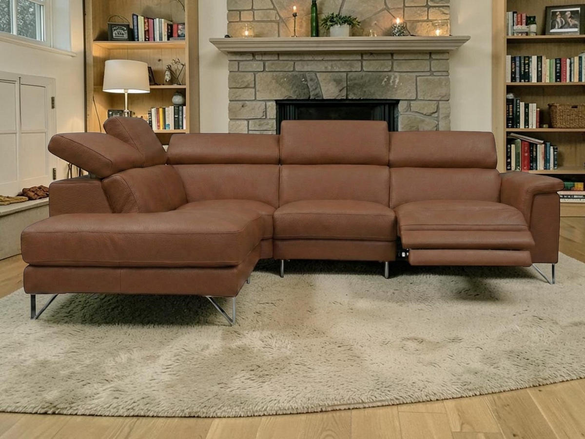 ECKSOFA Antares Echtleder mit 1 x Relaxfunktion Cognacbraun - Cognac, Leder/Metall (224/276cm)
