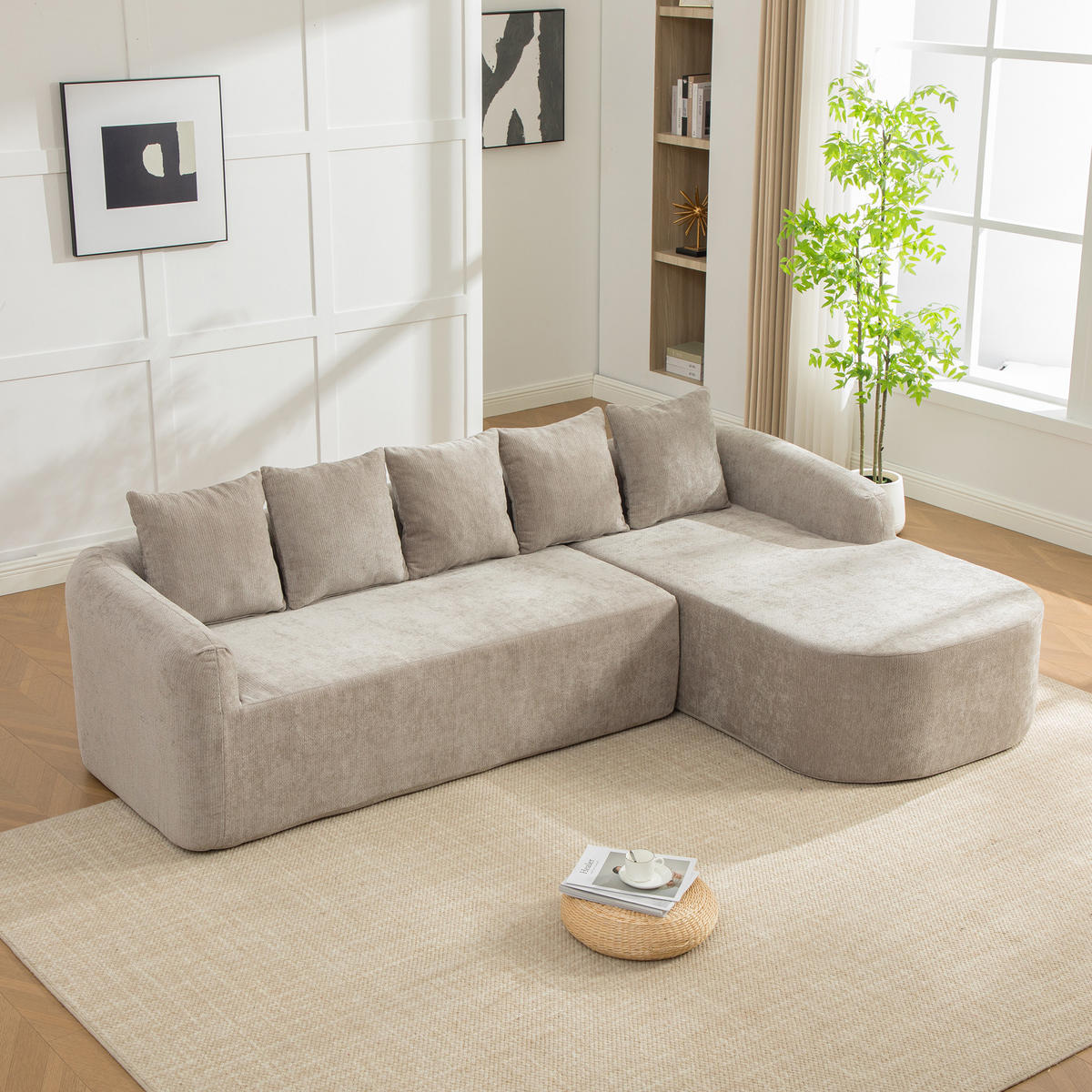 ECKSOFA Chenille Grau mit Kissen - Grau, Textil (270/172cm) - WISHDOR
