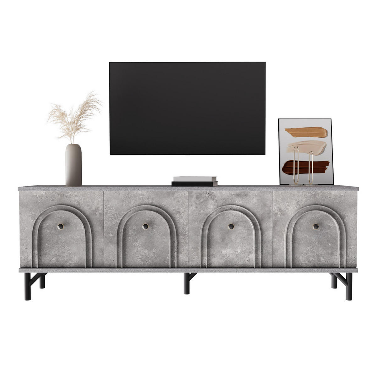 TV-BOARD 4-türig Modern 160cm Soft-Close Scharniere Grau - Grau, Holz (46.36/13.34/171.45cm) - FLIEKS