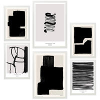 POSTER Set Mit 6 Japanische Tuschekunst Schwarzweiß A3 & A4 Weißer Rahmen - Weiß, Papier (29/3cm) - Nacnic