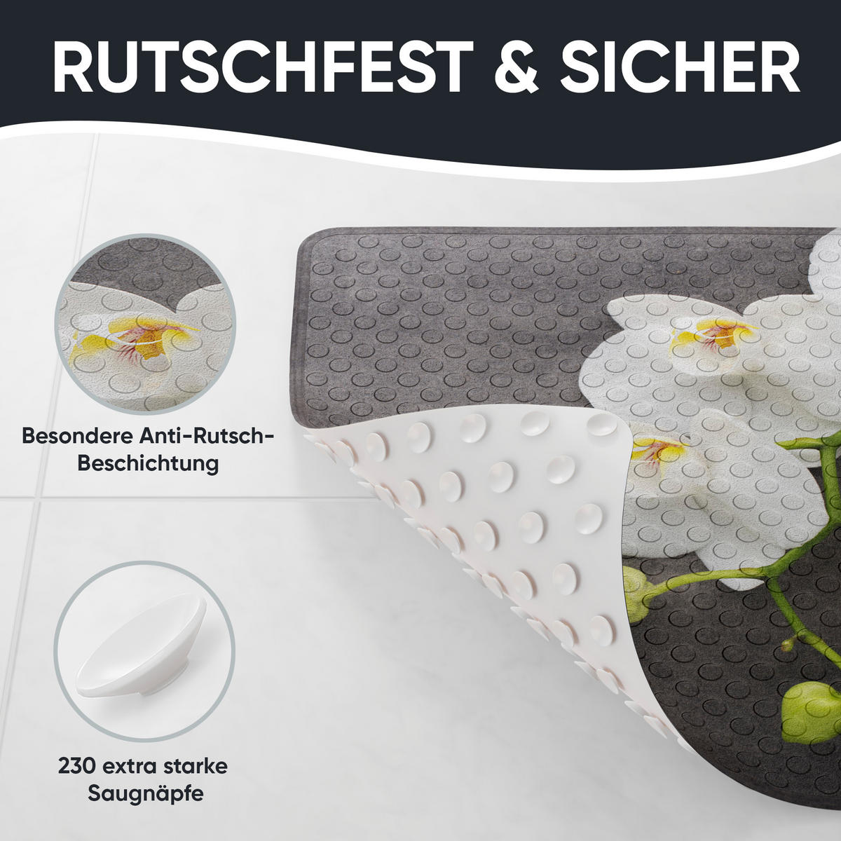 BADEMATTE Pretty - Grau, Kunststoff (53/53cm) - Sanilo