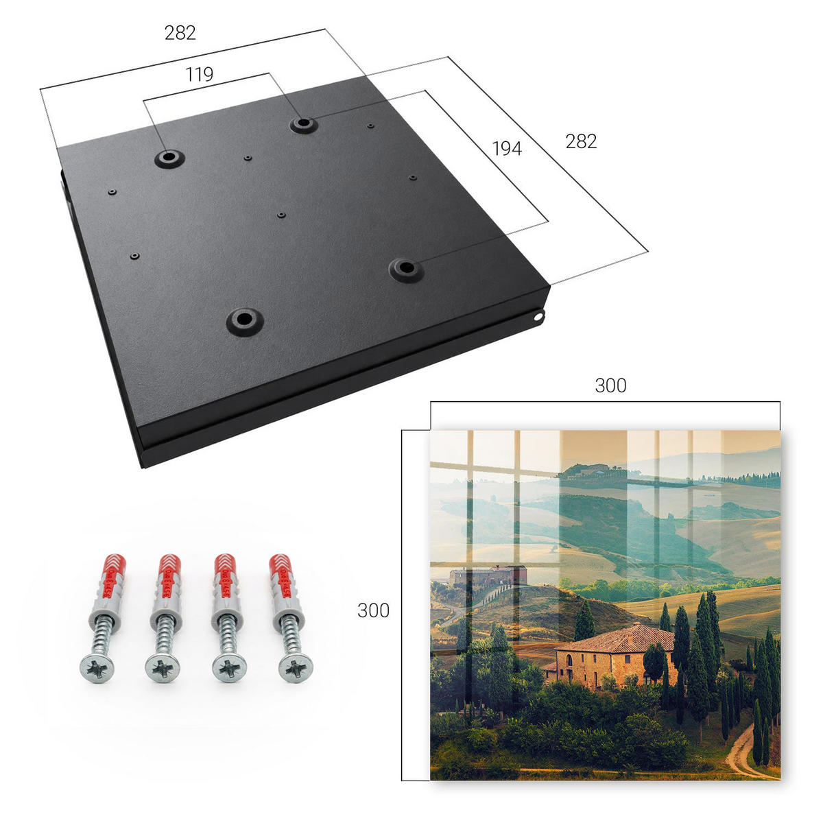 SCHLÜSSELBOX Schwarz 30x30 cm- Türöffnung nach rechts - Toskana-Landschaft - Grün, Metall (30/30/5cm) - TULUP