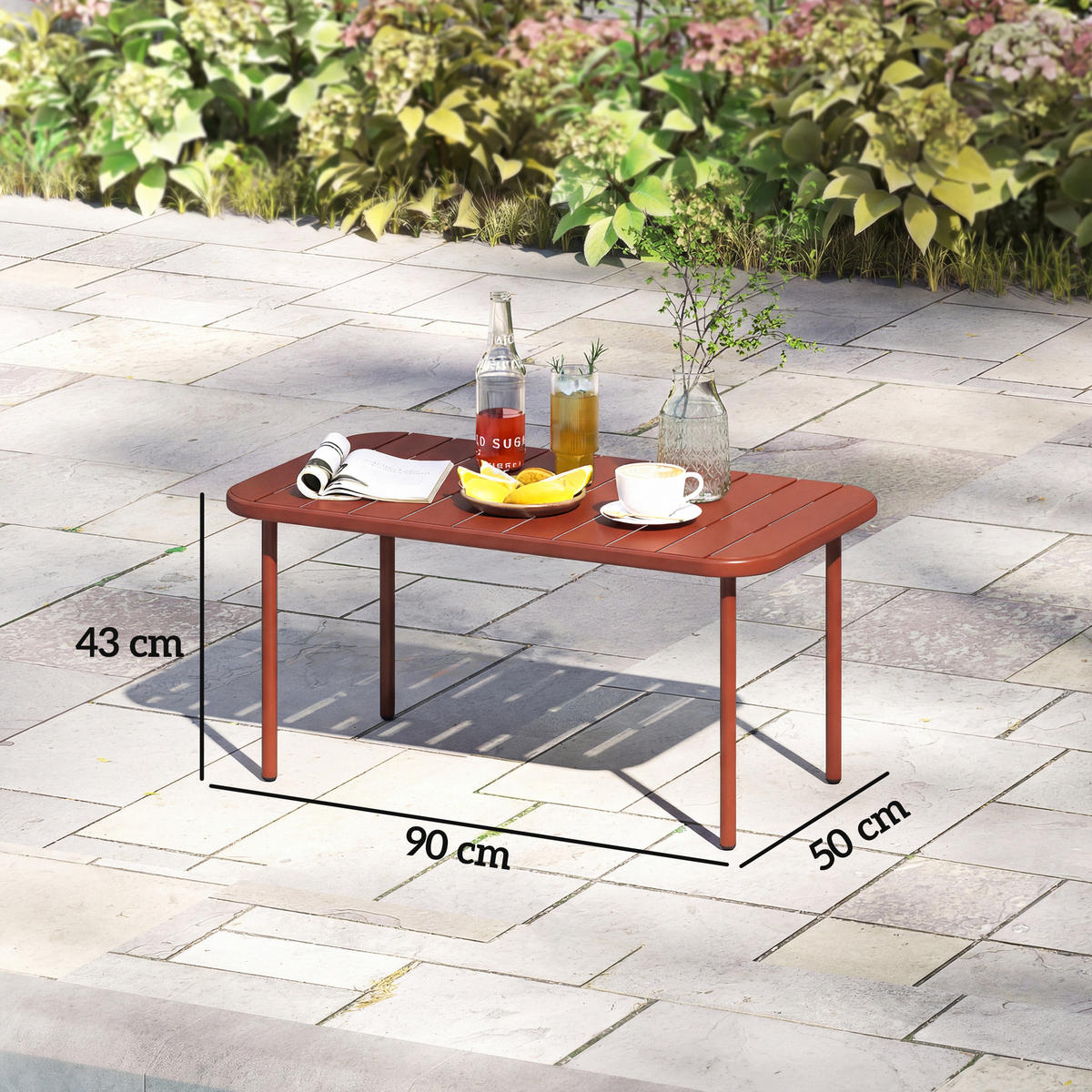 GARTENBEISTELLTISCH DE-14211 rechteckig 90x50 cm, verzinkter Stahl Rot - Rot, Metall (90/50/43cm) - ComfortXL