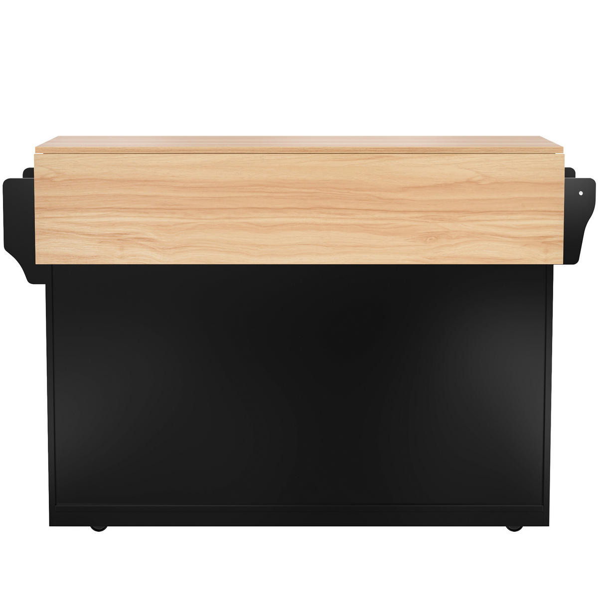 KÜCHENINSEL 120/46/91,5 cm mit klappbarer Tischplatte, 2 Schubladen, 4 Türen, Rollen und Holzfüßen, MDF, Schwarz/Natur - Schwarz, Holzwerkstoff (120/91.5/71cm) - Redom