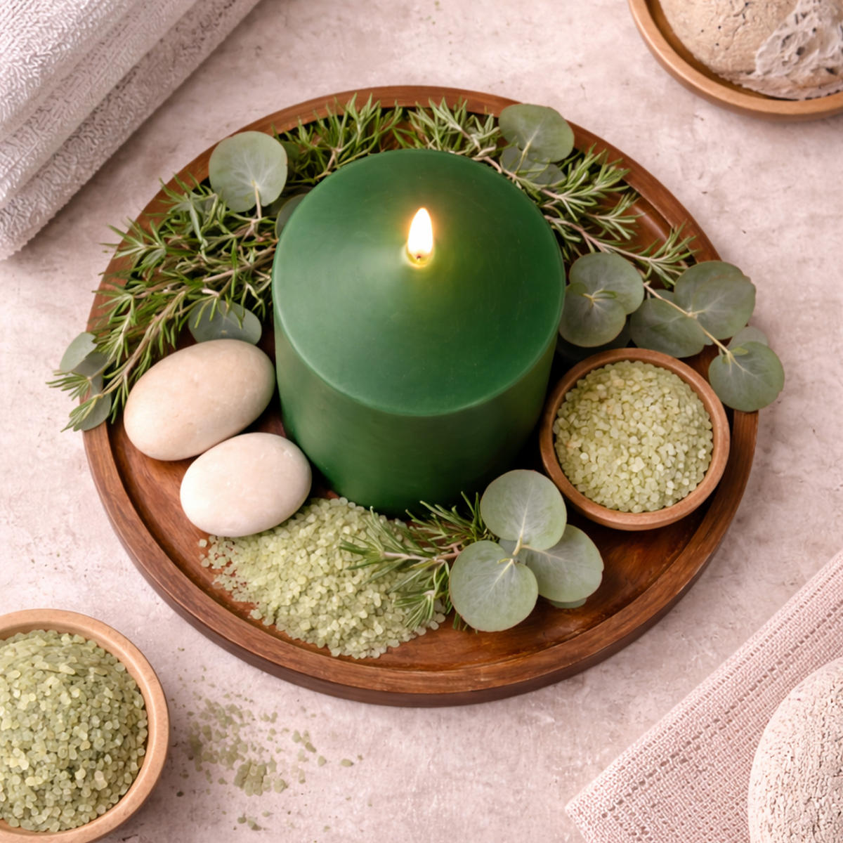 STUMPENKERZEN (6er Pack) Ø6cm x 10cm - Dunkelgrün - Dunkelgrün, Naturmaterialien (10cm) - HS Candle