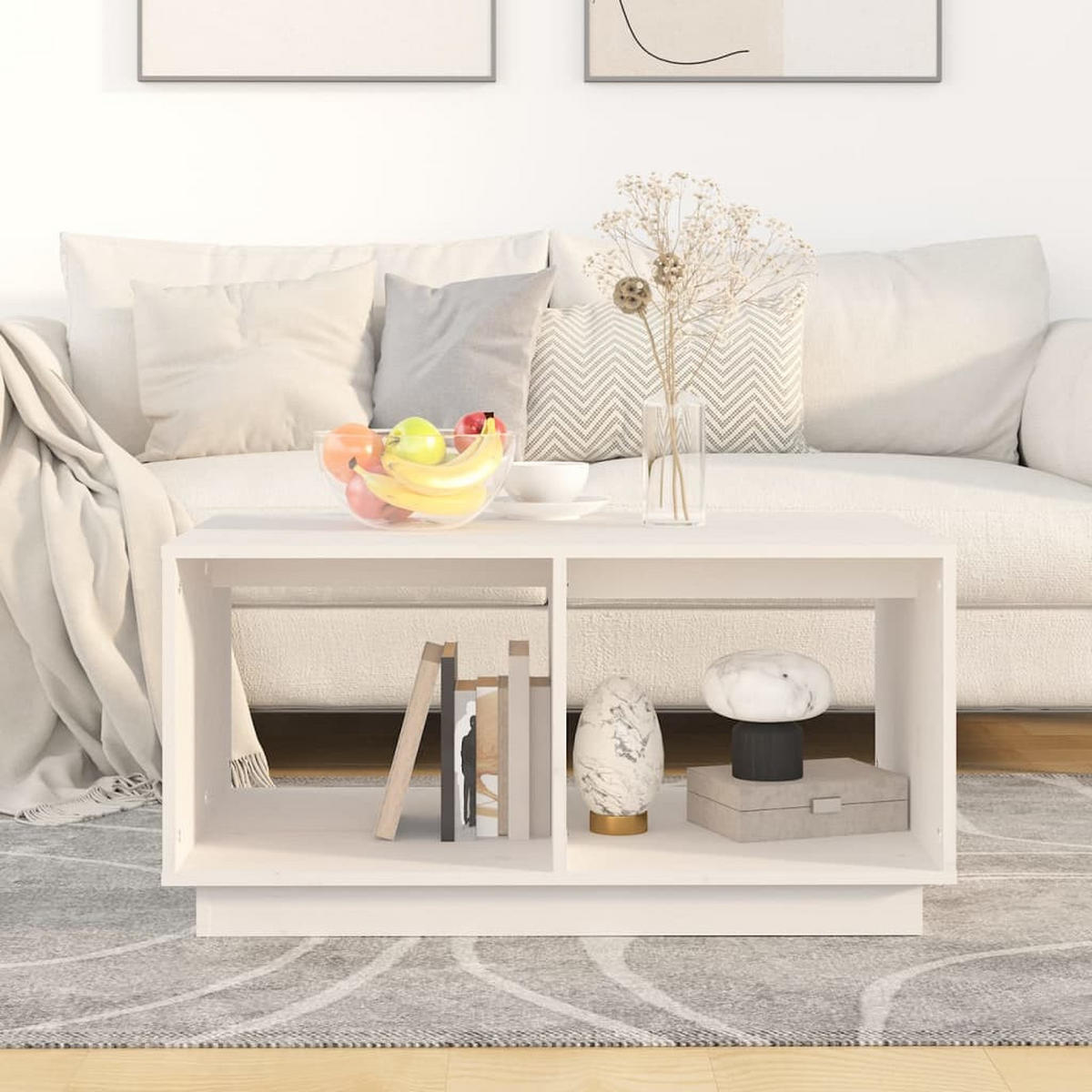 COUCHTISCH Weiß 80x50x40 cm Massivholz Kiefer - Weiß, Holz (80/50/40cm) - furnicato