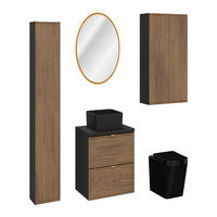 BADMÖBEL-SET 8 Teile - Talia Casella T BM91 in Schwarz Matt/Casella Oak - Hellbraun/Goldfarben, Holz/Metall (60/140/46cm)