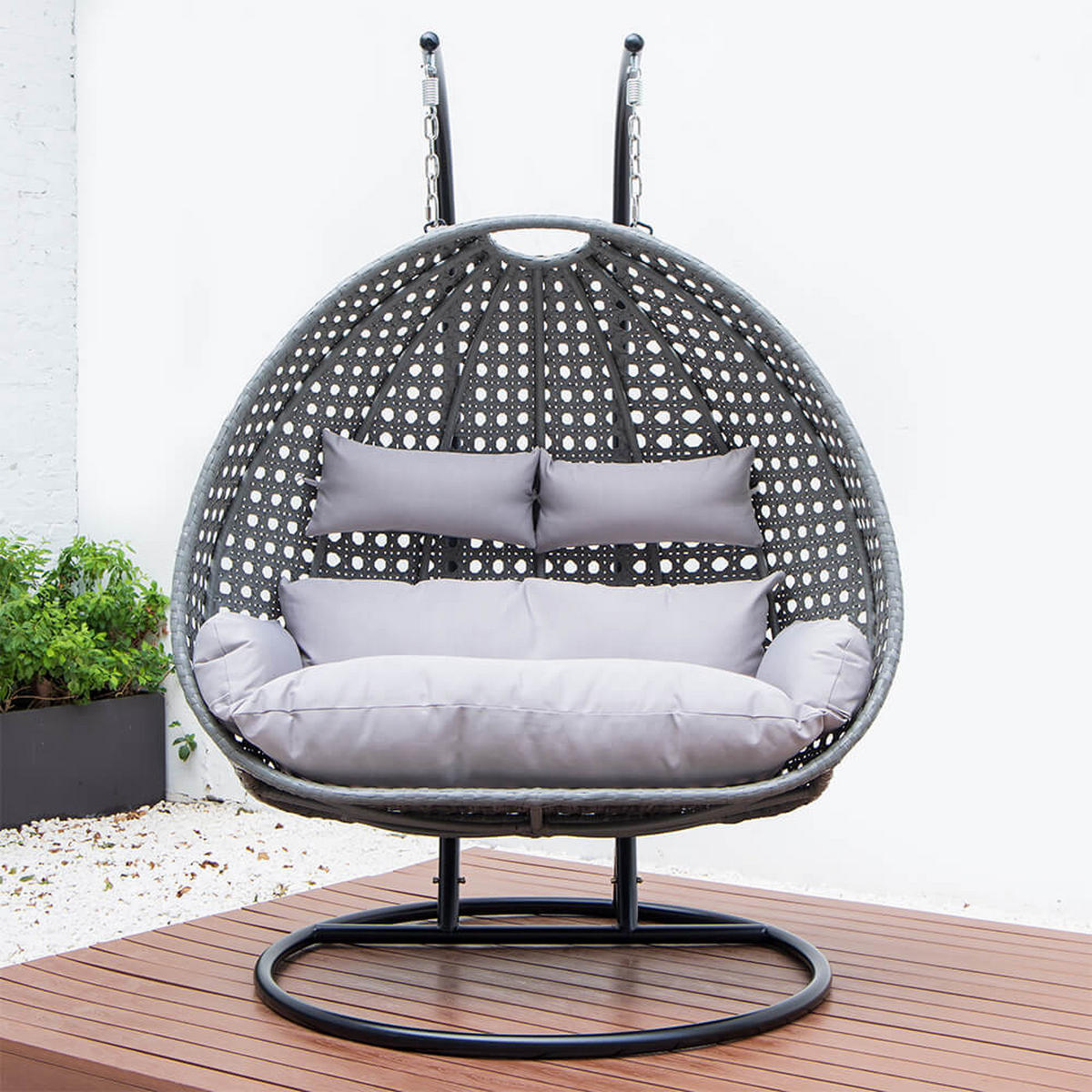 HÄNGESESSEL TWIN - Grau, Mit Regenabdeckung - Grau, Kunststoff (145/126/74cm) - Home Deluxe