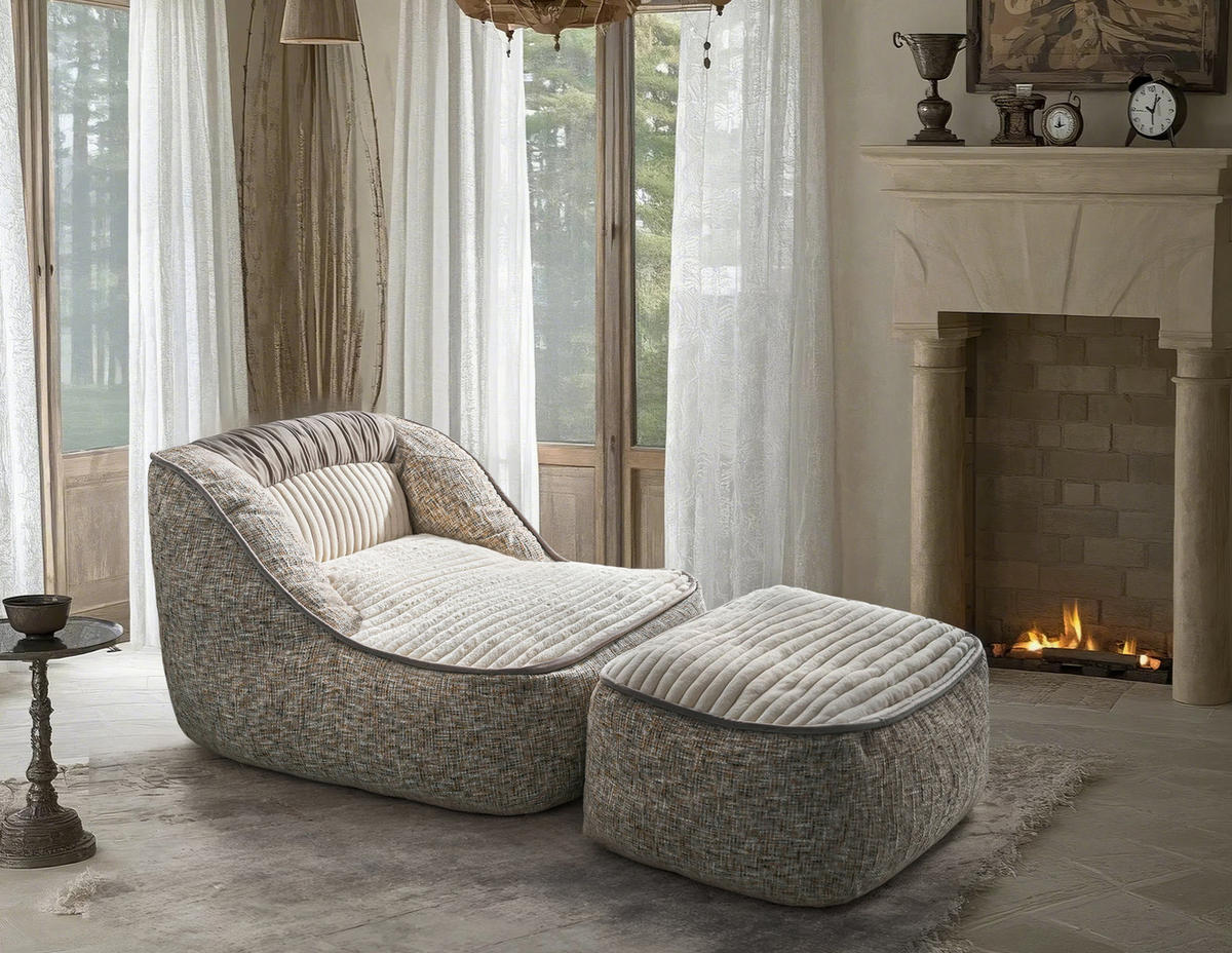 LOUNGESESSEL Samt Beige - Beige, Textil (90/76/180cm) - Vercart