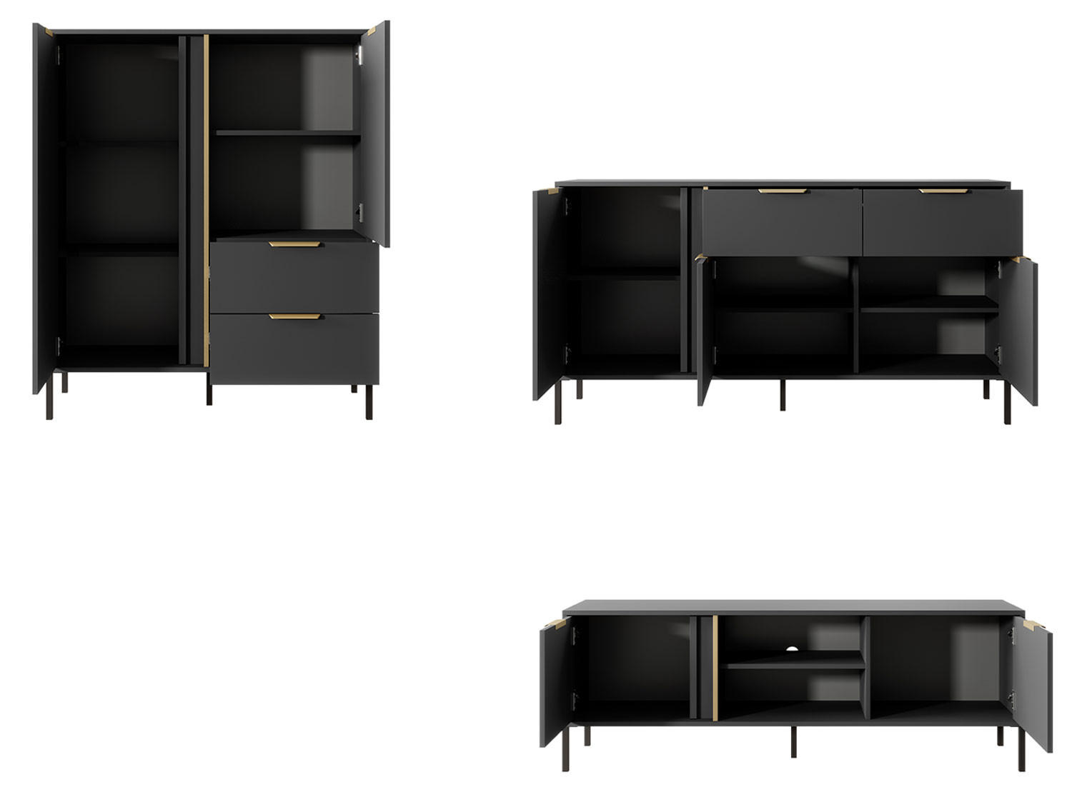 WOHNZIMMER-SET Lars anthrazit / gold 3-teilig - Anthrazit/Goldfarben, Holz/Holzwerkstoff (410/123/40cm) - Feldmann-Wohnen