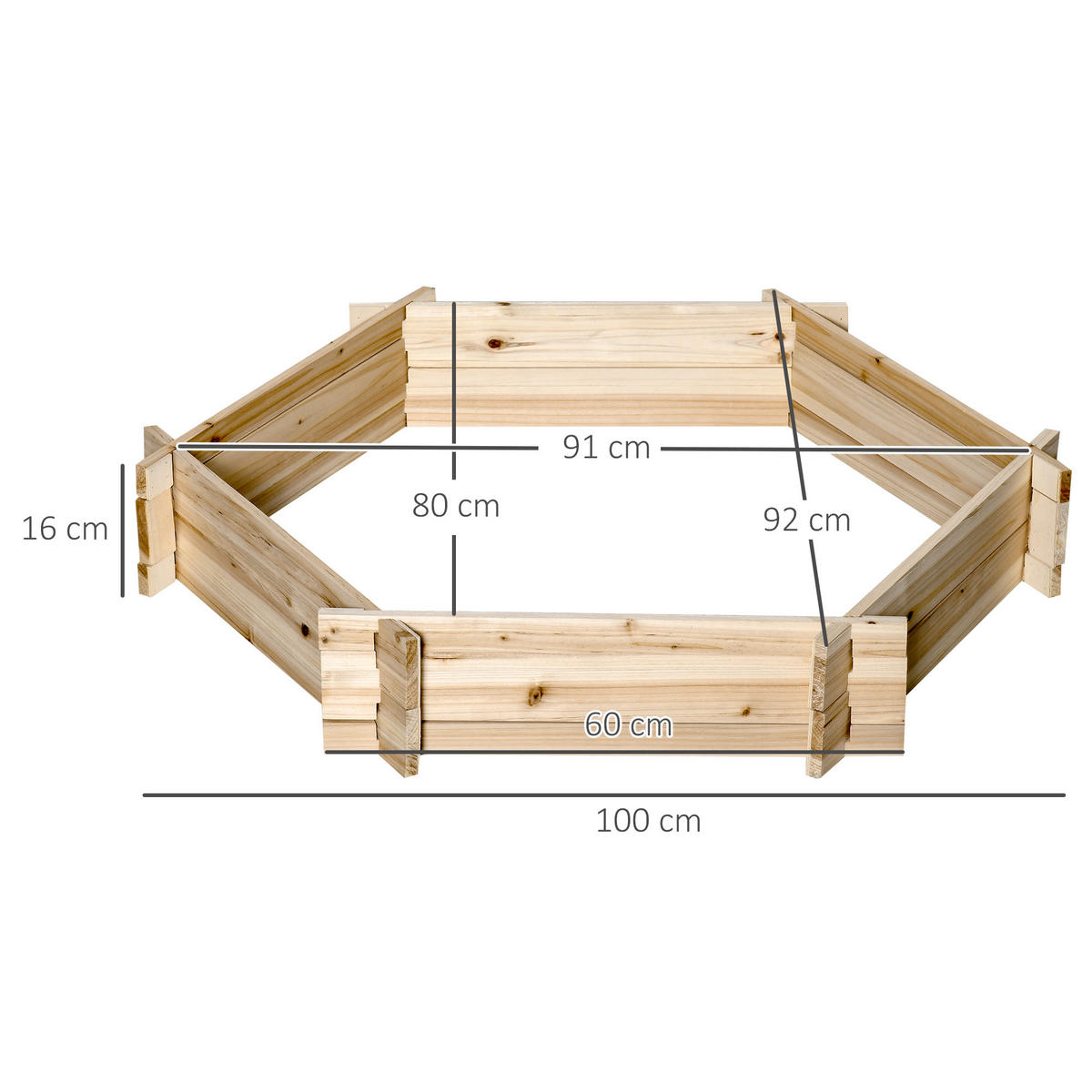 HOCHBEET sechseckig 100x92x16 cm Holz - Naturfarben, Holz (100/16/92cm) - Fortuna Lai