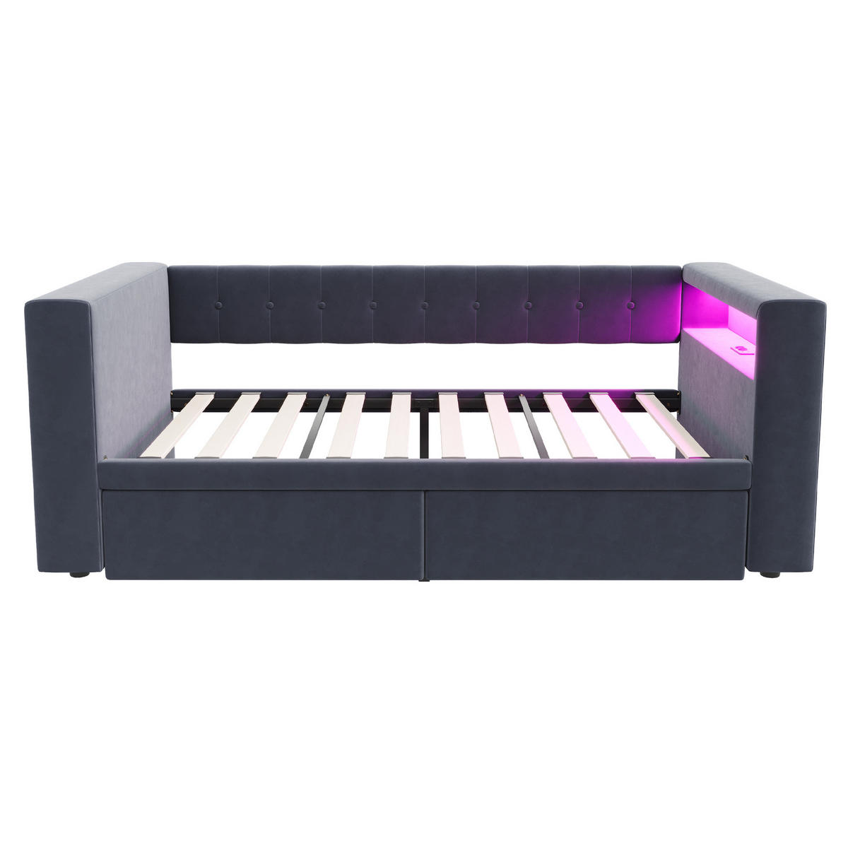 POLSTERBETT 90/190 cm Dunkelgrau aus Flannelette mit LED-Beleuchtung - Dunkelgrau, Textil (90/190cm) - OKMYHOME