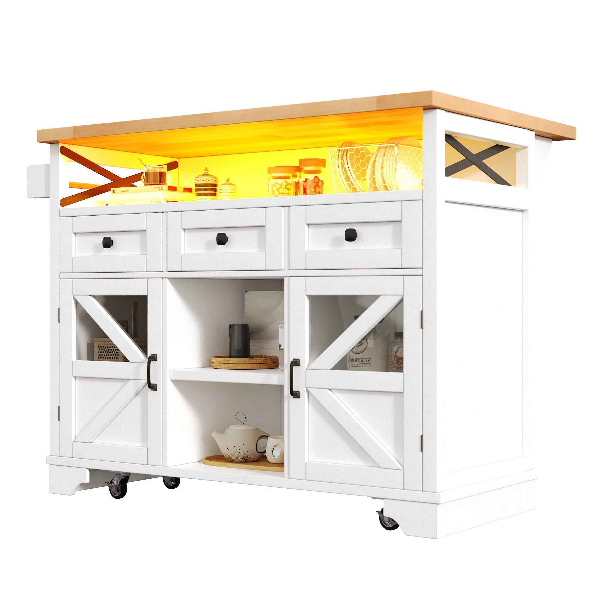 KÜCHENINSEL 120/71/98 cm Weiß aus MDF mit Klapptisch - Weiß, Holzwerkstoff (43/98/120cm) - OKMYHOME