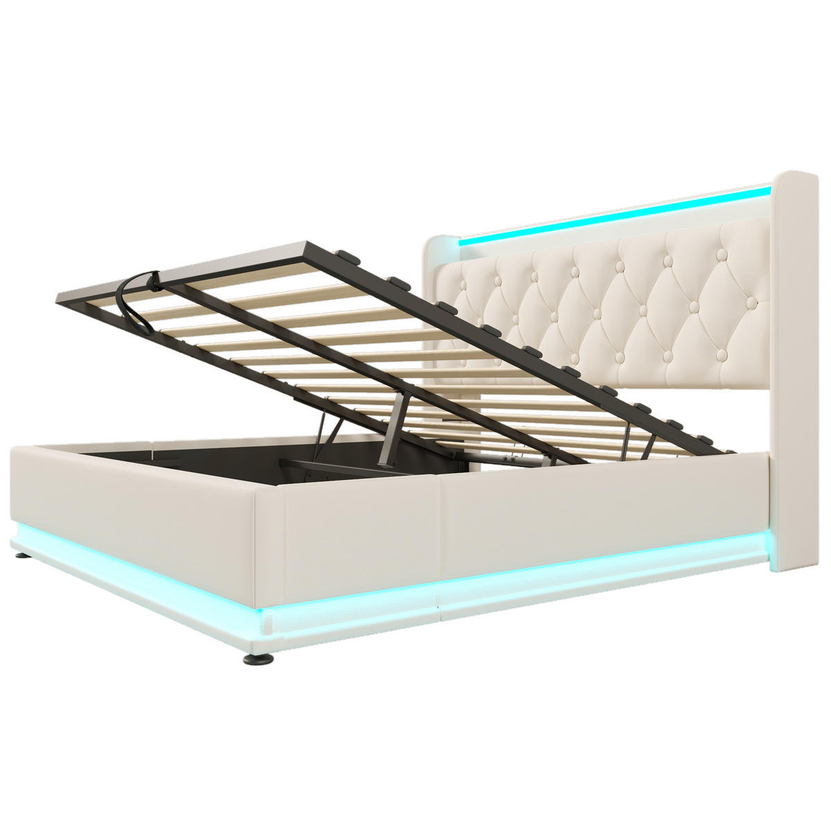 POLSTERBETT aus PU 140x200 cm in Weiß mit LED-Beleuchtung & Matratze - Weiß, Leder (140/200cm) - Modfu