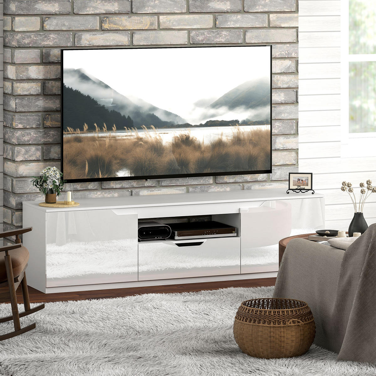 TV-SCHRANK Lowboard mit 2 Türen, Weiß - Weiß, Holzwerkstoff (160/43/38cm) - HOMCOM
