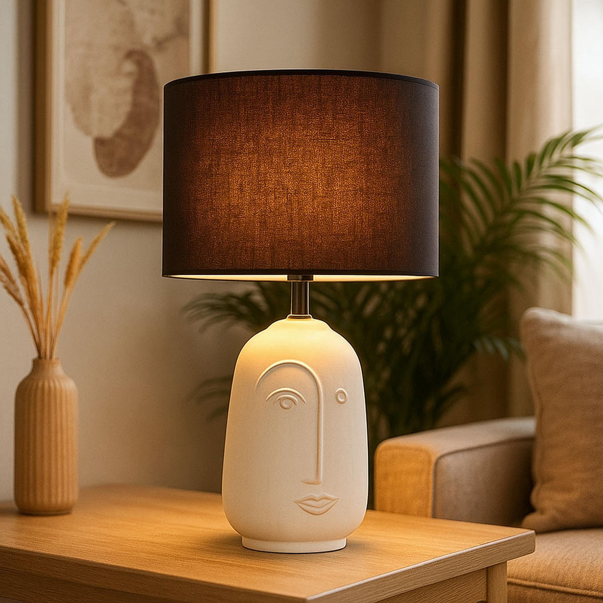 TISCHLEUCHTE Face Keramik Schwarz - Schwarz, Textil (22/22/38.5cm)