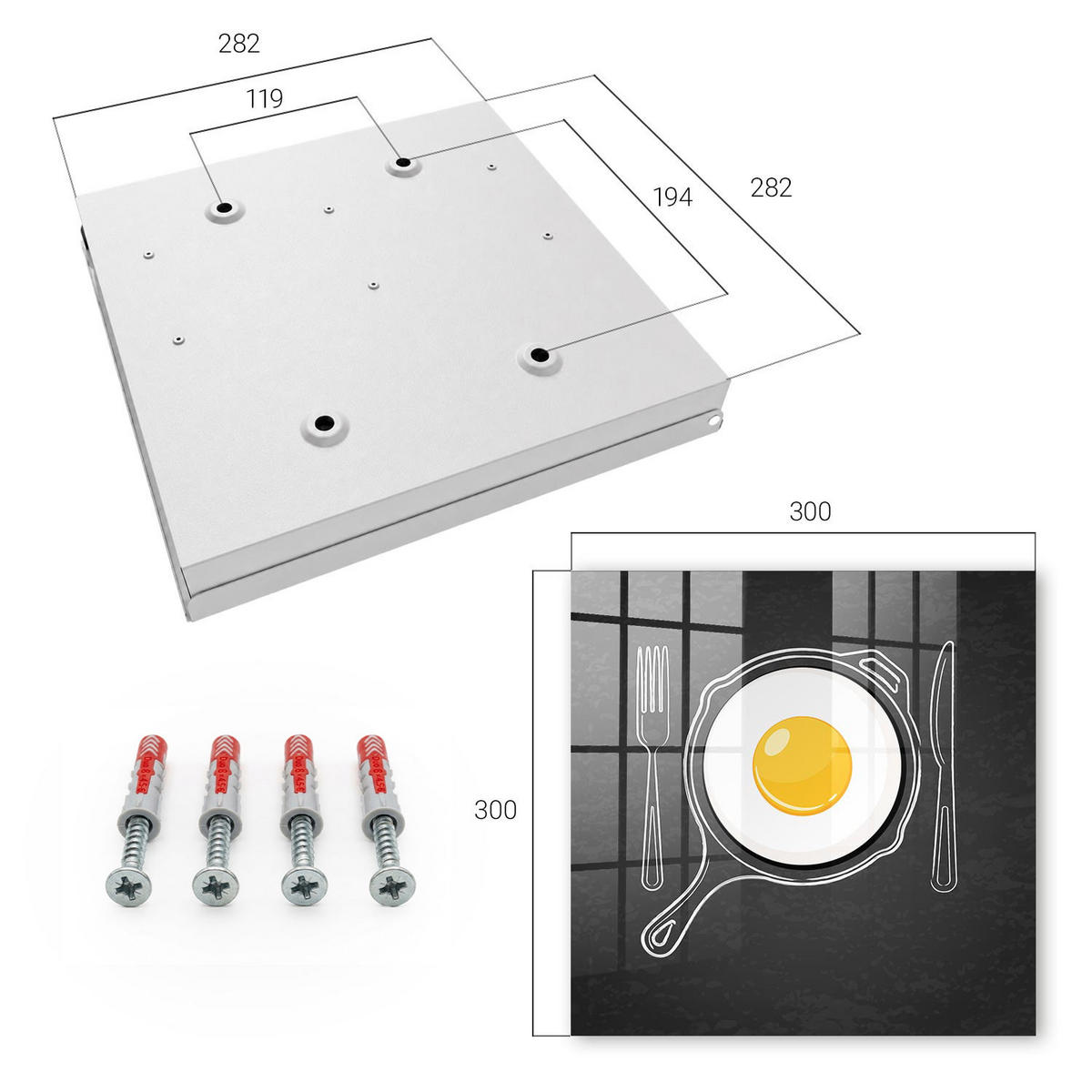 SCHLÜSSELBOX Weiß 30x30 cm – Türöffnung nach rechts - Spiegelei - Schwarz, Metall (30/30/5cm) - TULUP