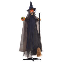 HALLOWEENDEKO DE-42071 Hexe mit Besen, LED und Sound - Multicolor, Metall (107/190/65cm) - ComfortXL