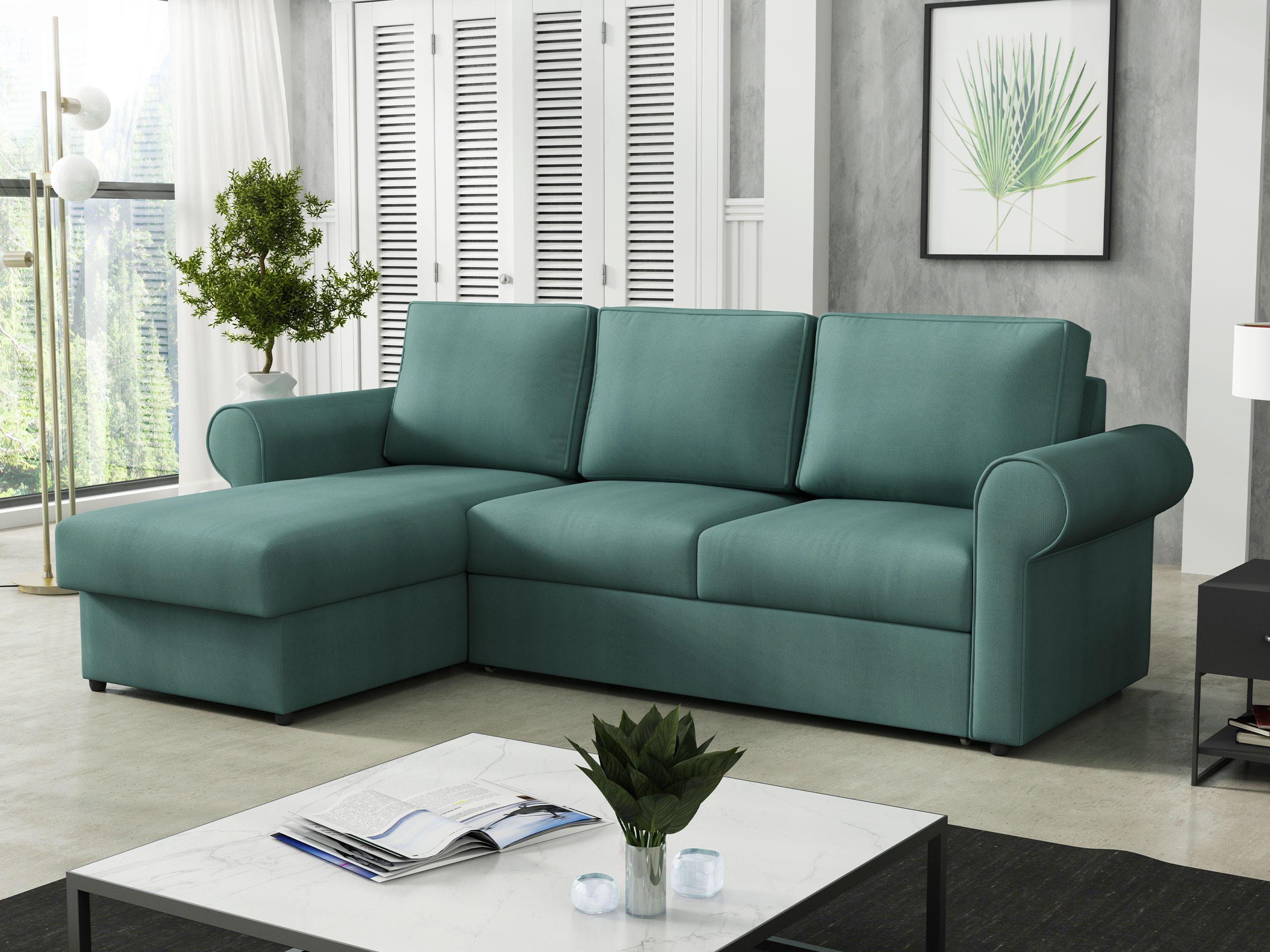 ECKSOFA Monaco - Türkis/Schwarz, Holz/Textil (246/155cm) - MIRJAN24