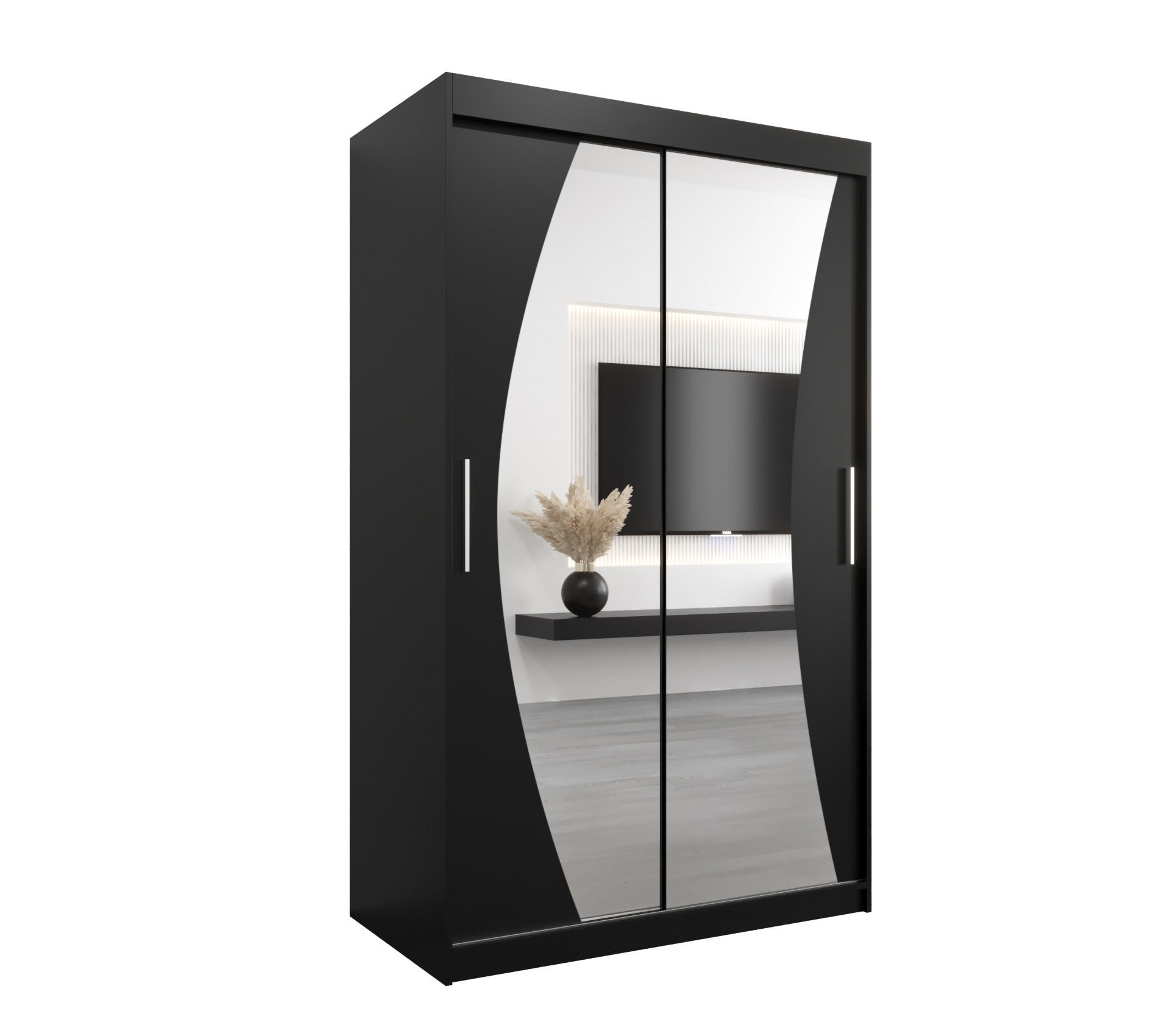 SCHWEBETÜRENSCHRANK 200/120/62 2-türig - Silberfarben/Schwarz, Holz/Kunststoff (120/200/62cm) - MÖBEL KRYSPOL