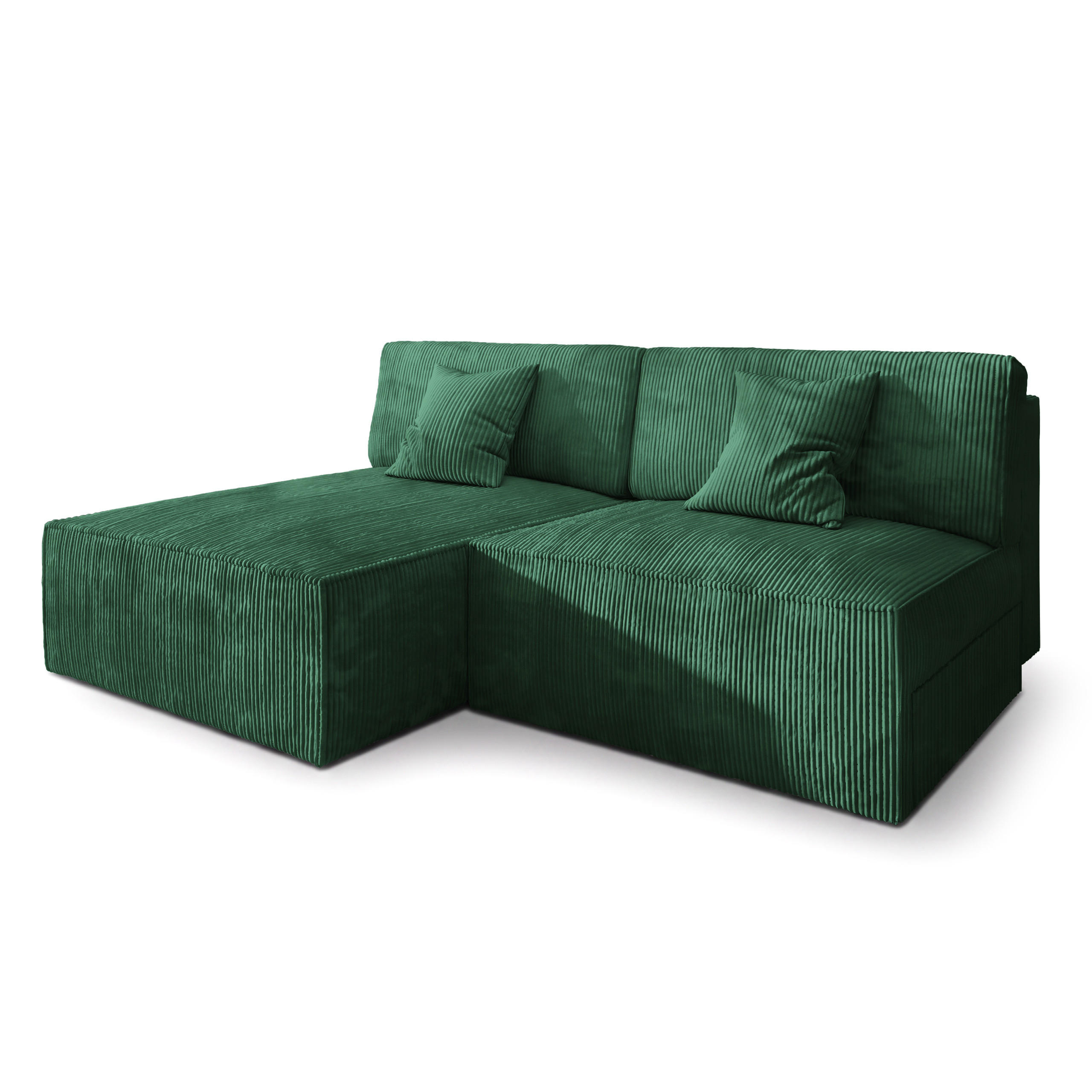 ECKSOFA FIORO P Grün Kordstoff mit Schlaffunktion - Grau/Grün, Holz/Kunststoff (204/148cm) - MASSENO