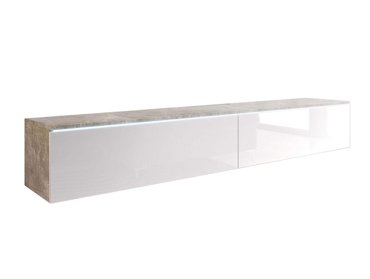 LOWBOARD D Beton / Weiß Hochglanz 180 / 32 / 30 cm - Weiß Hochglanz/Grau, Holz/Holzwerkstoff (180/30/32cm) - Feldmann-Wohnen
