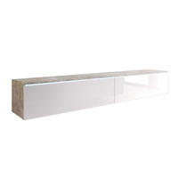 LOWBOARD D Beton / Weiß Hochglanz 180 / 32 / 30 cm - Weiß Hochglanz/Grau, Holz/Holzwerkstoff (180/30/32cm) - Feldmann-Wohnen