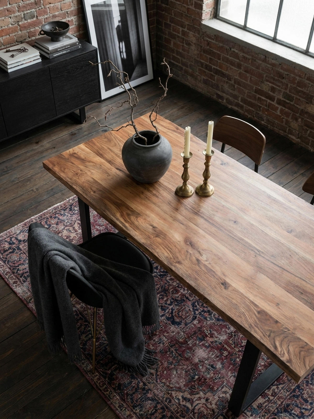 ESSTISCH Massivholz Baumkante Schwarz Metall Handgefertigt TARN, Goldbraun-Schwarz 160x80x76 cm - Schwarz/Braun, Holz (80/160/76cm) - KADIMA DESIGN