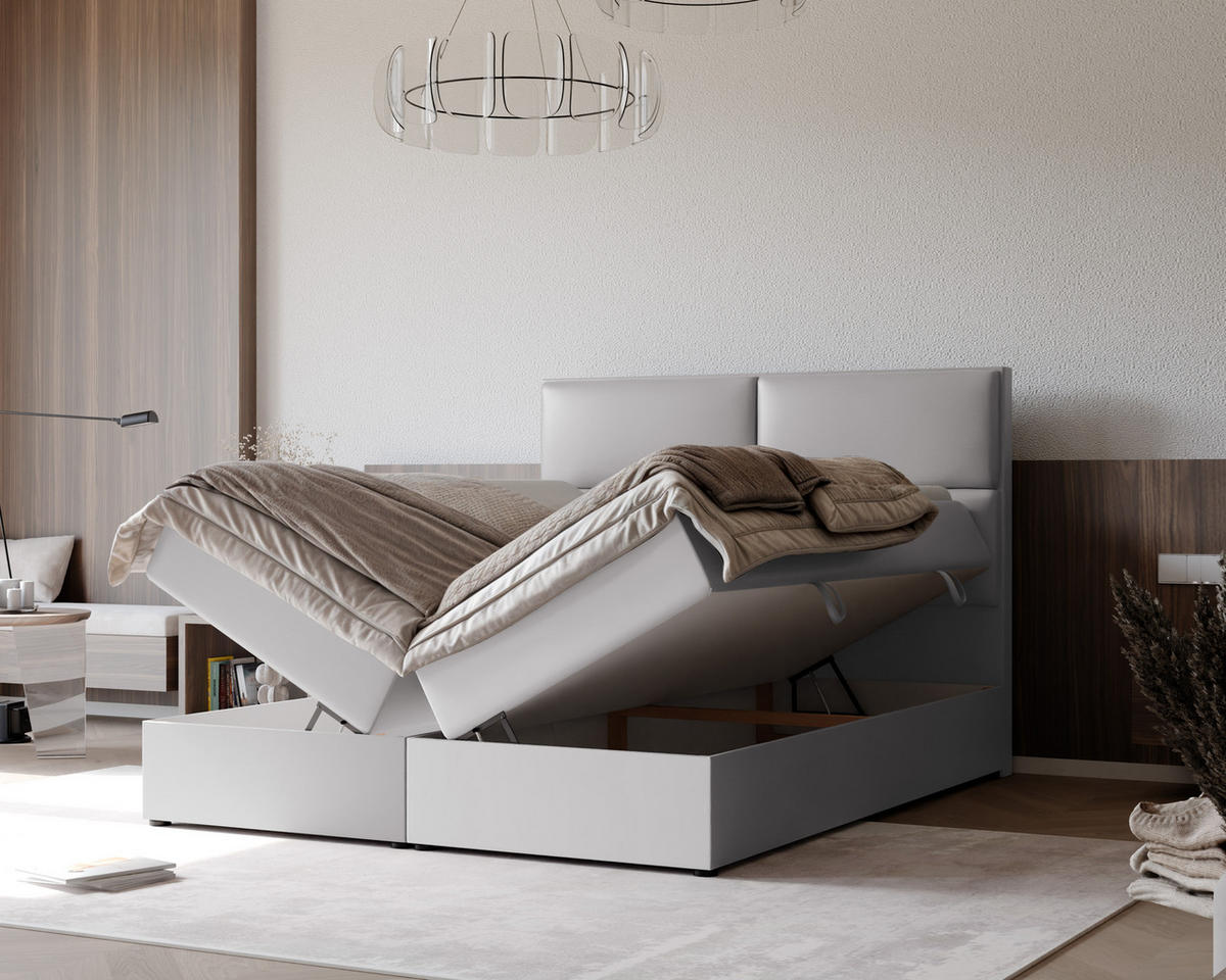BOXBETT ORFEO 140/200 cm mit Matratze und Topper, Grau - Grau, Textil (140/200cm) - Idohome