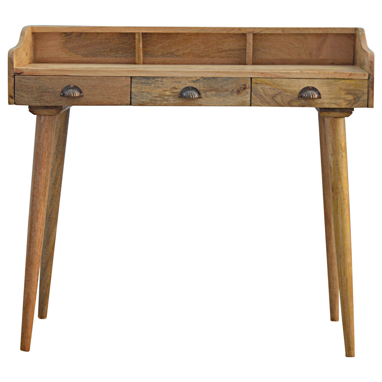 SCHREIBTISCH mit 3 Schubladen, Nordische Beine, Beige - Messingfarben/Braun, Holz/Metall (45/100/90cm) - Artisan Furniture