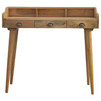 SCHREIBTISCH mit 3 Schubladen, Nordische Beine, Beige - Messingfarben/Braun, Holz/Metall (45/100/90cm) - Artisan Furniture