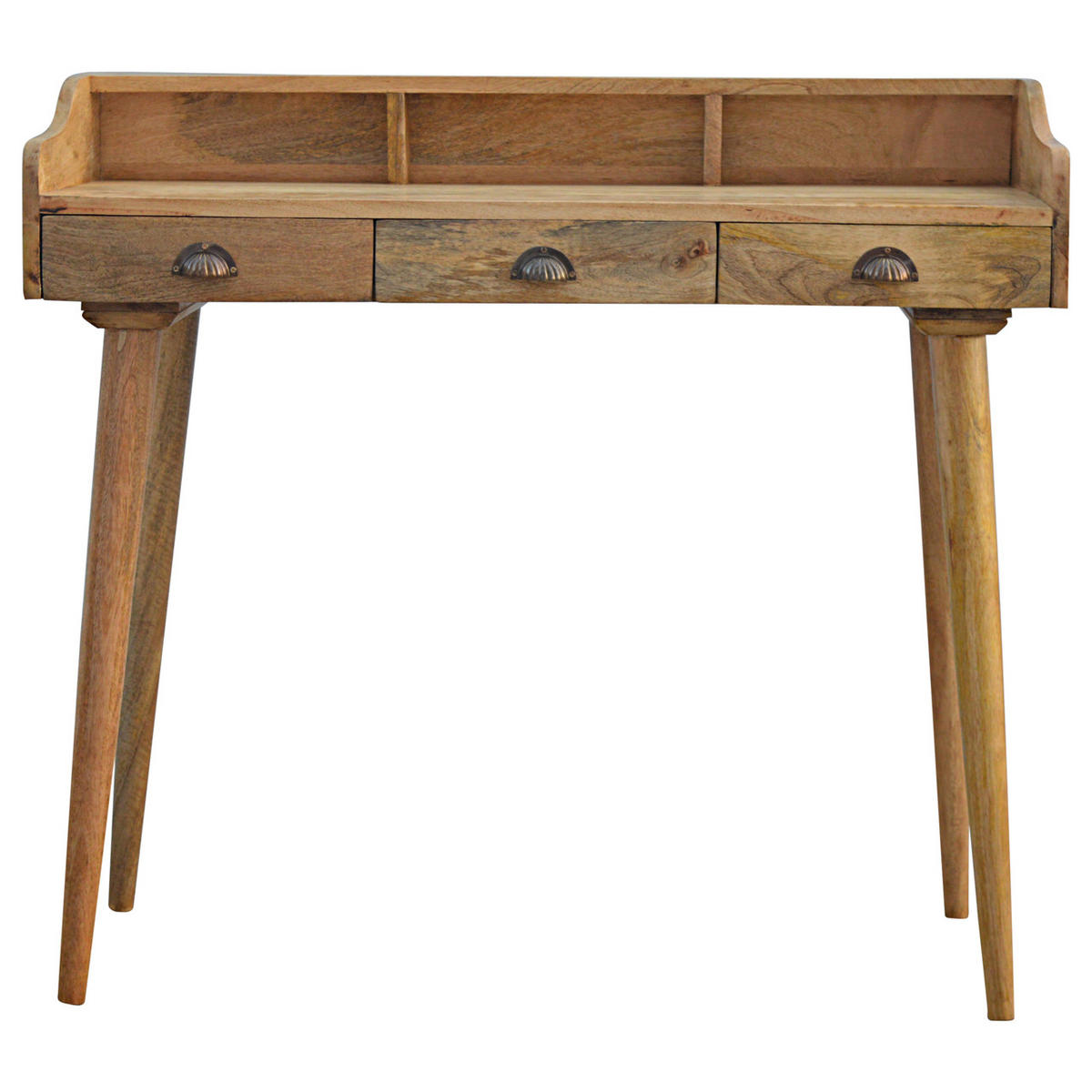 SCHREIBTISCH mit 3 Schubladen, Nordische Beine, Beige - Messingfarben/Braun, Holz/Metall (45/100/90cm) - Artisan Furniture