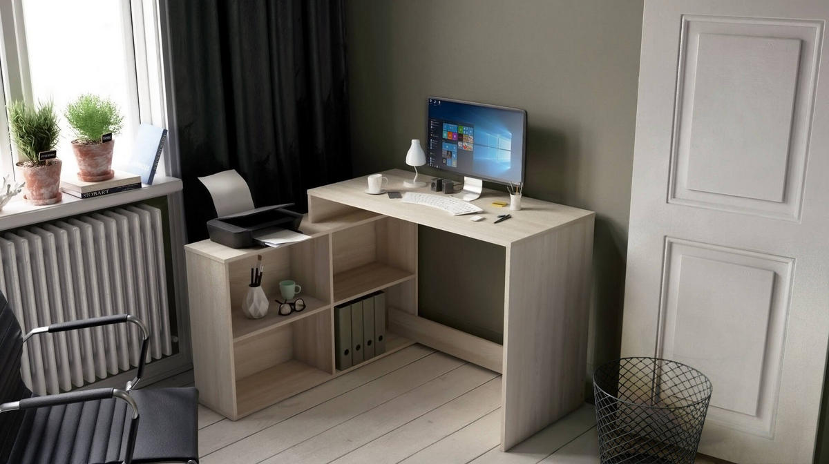 ECKSCHREIBTISCH Holz-Effekt Eiche, Weiß 100.7/111.9/76.7 cm - Braun, Holzwerkstoff (100.7/111.9/76.7cm) - DMORA