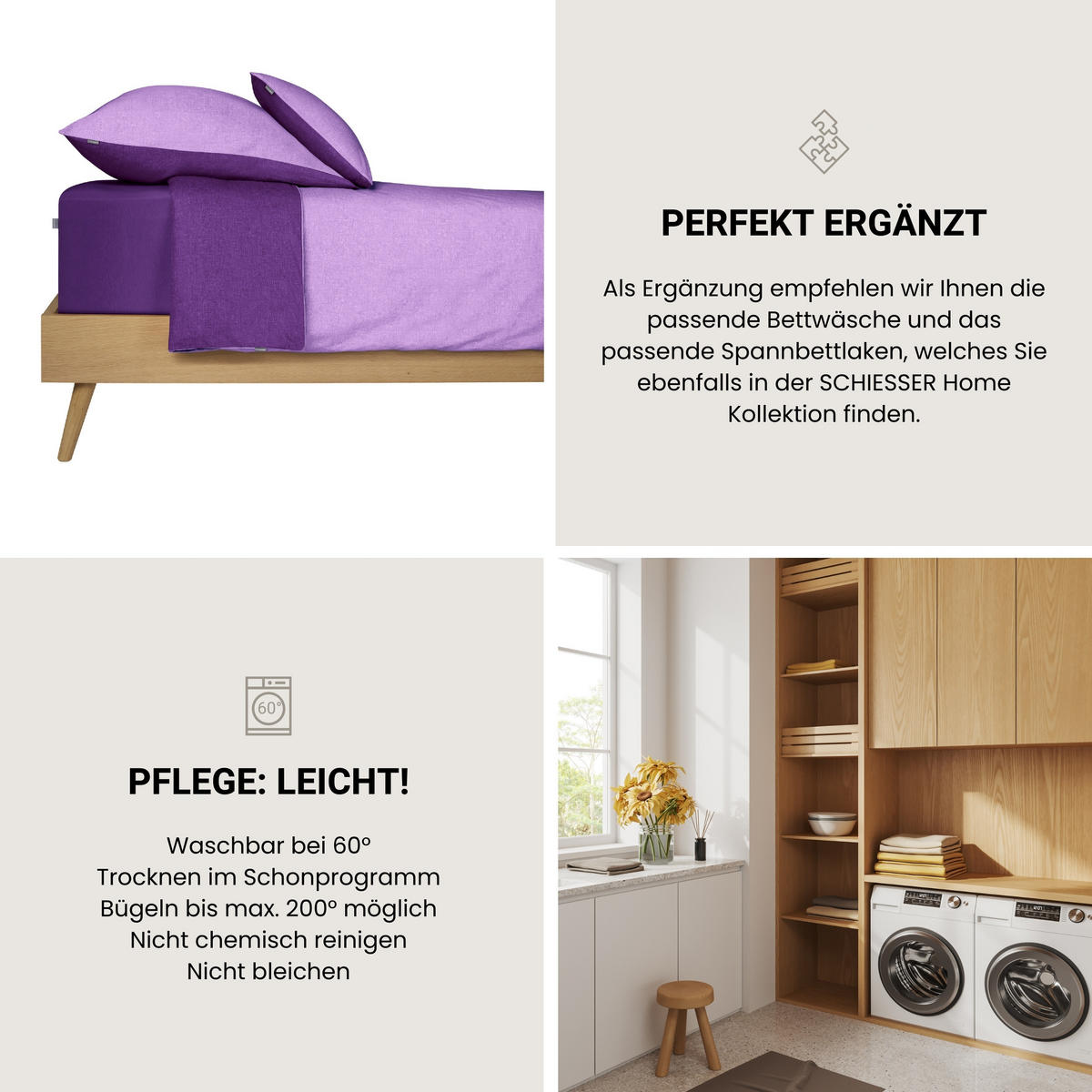 KISSENHÜLLENSET Doubleface - Renforcé - 2-teilig - 40 x 80 cm - Lila - Lila, Textil (40/80cm) - SCHIESSER