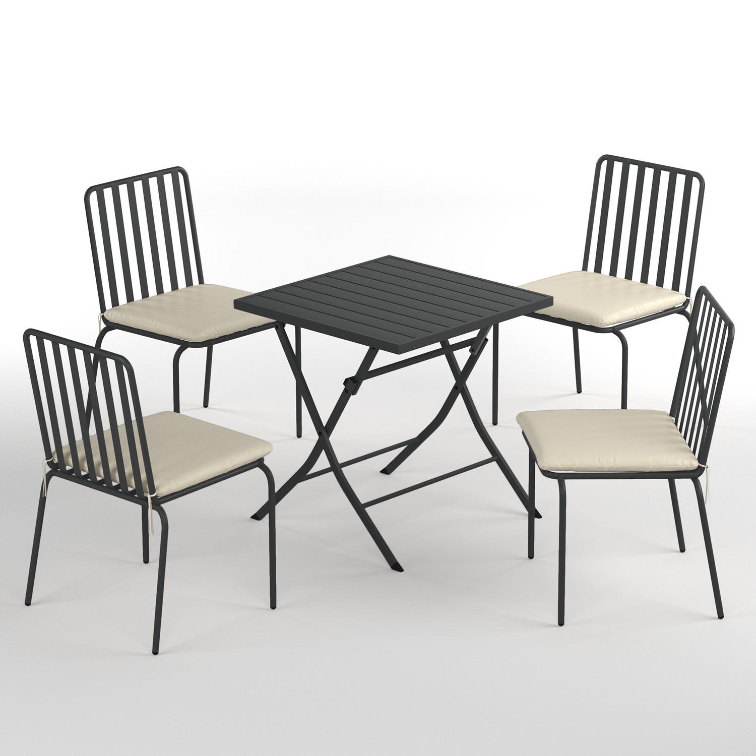 GARTENESSGRUPPE - 5-teilig - Stahl - Anthrazit - Anthrazit, Textil/Metall - home24