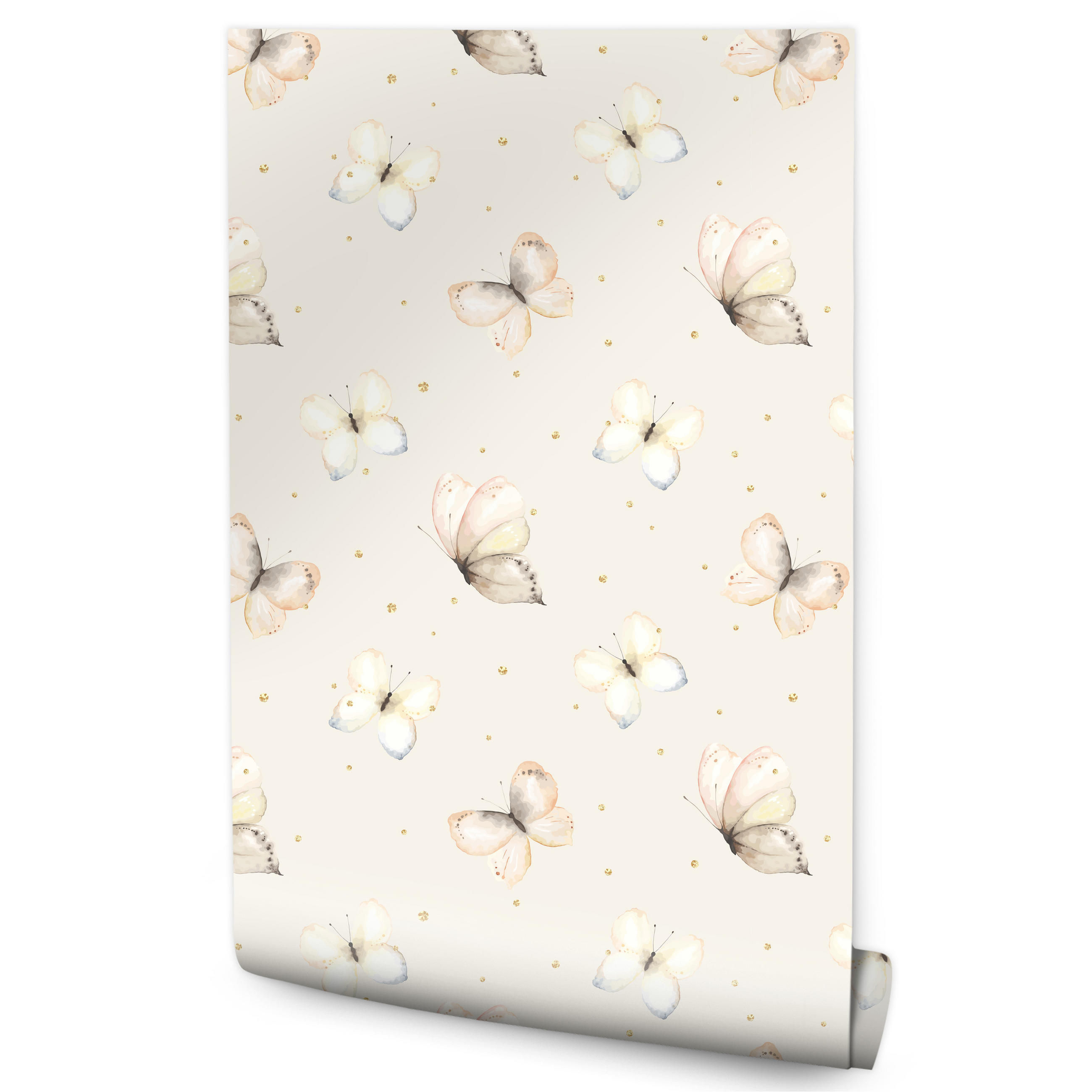 VLIESTAPETE Aquarell-Schmetterlinge – Beige, Creme – 50x1000 cm - Beige/Creme, Papier (50/1000cm) - Muralo