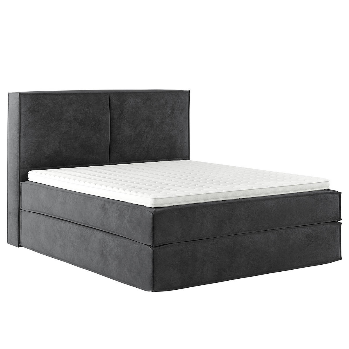 BOXSPRINGBETT mit Kopfteil - Premium - Anthrazit, Textil (200/200cm) - home24