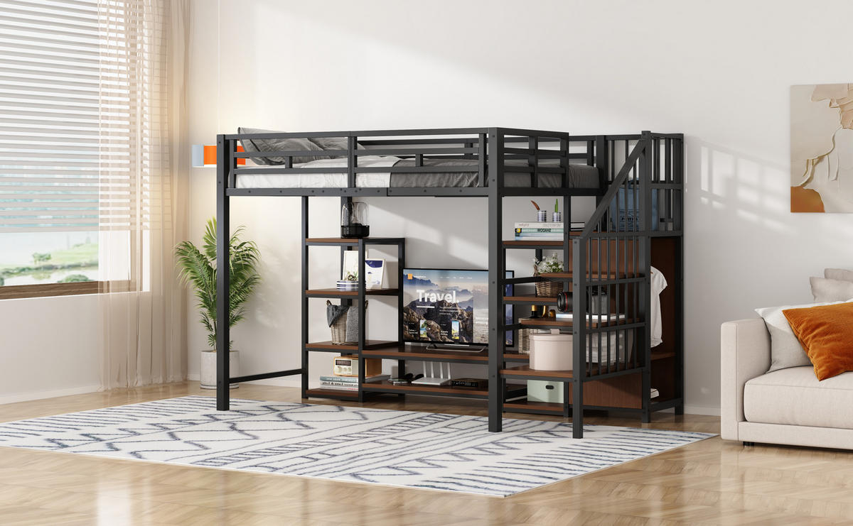 HOCHBETT 90x200 cm TV schwarz - Schwarz, Metall (90/200cm) - LEBENLANG