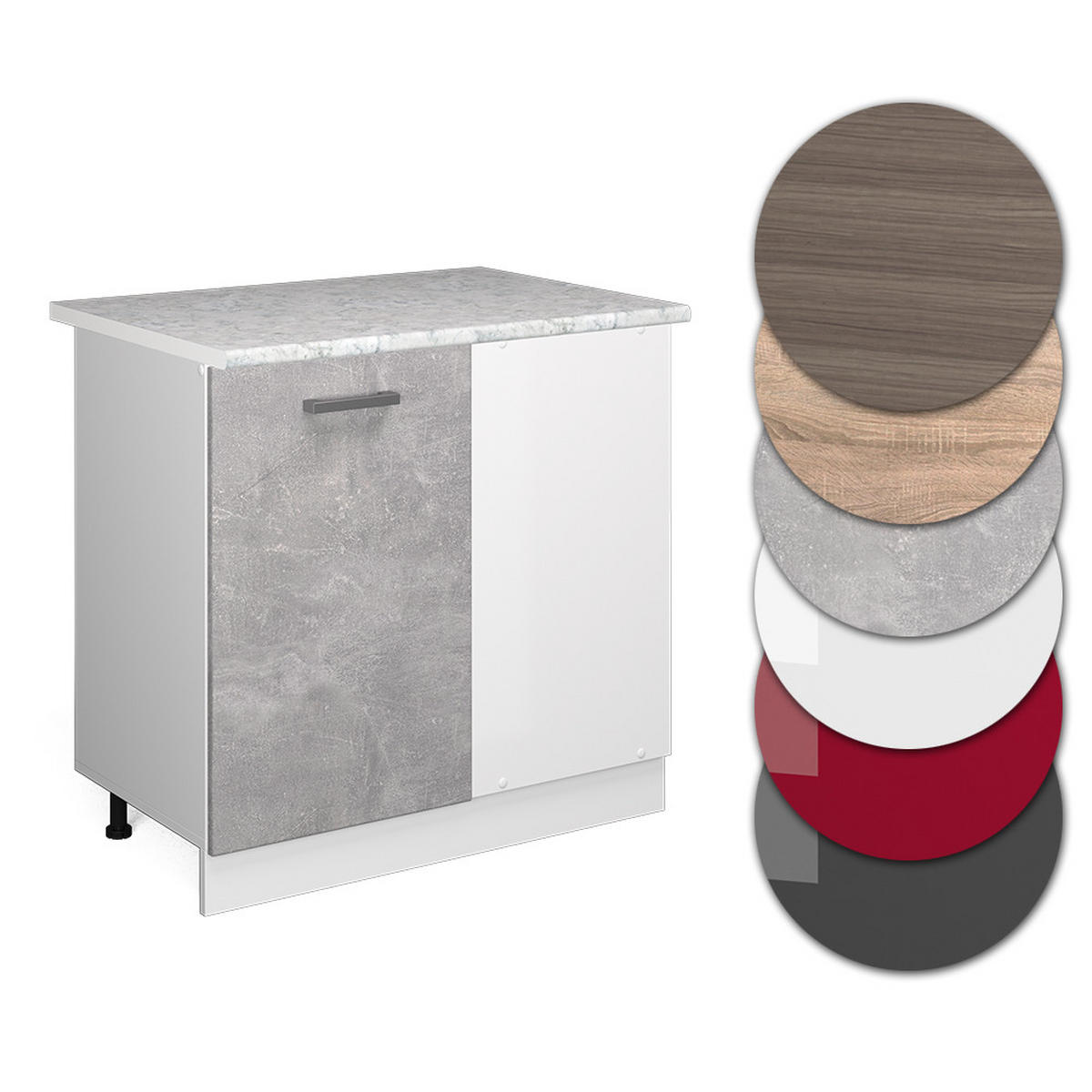 ECKUNTERSCHRANK R-Line Beton 86 cm, AP Marmor - Schieferfarben/Hellgrau, Holzwerkstoff (86/81.6/60cm) - Vicco