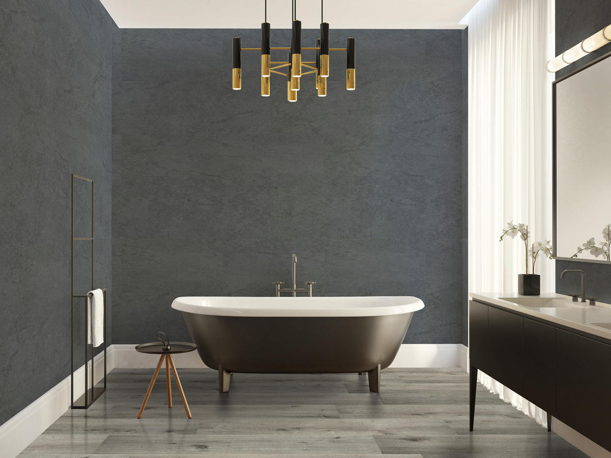 AQUA Click Tiles XL - Wasserdichte Wandpaneele und Bodenpaneele für Badezimmer - Norwich XL - schwarz - 5 Paneele (2,26m²) - Schwarz, Kunststoff (95/47.5/0.4cm) - Aqua-Step® 