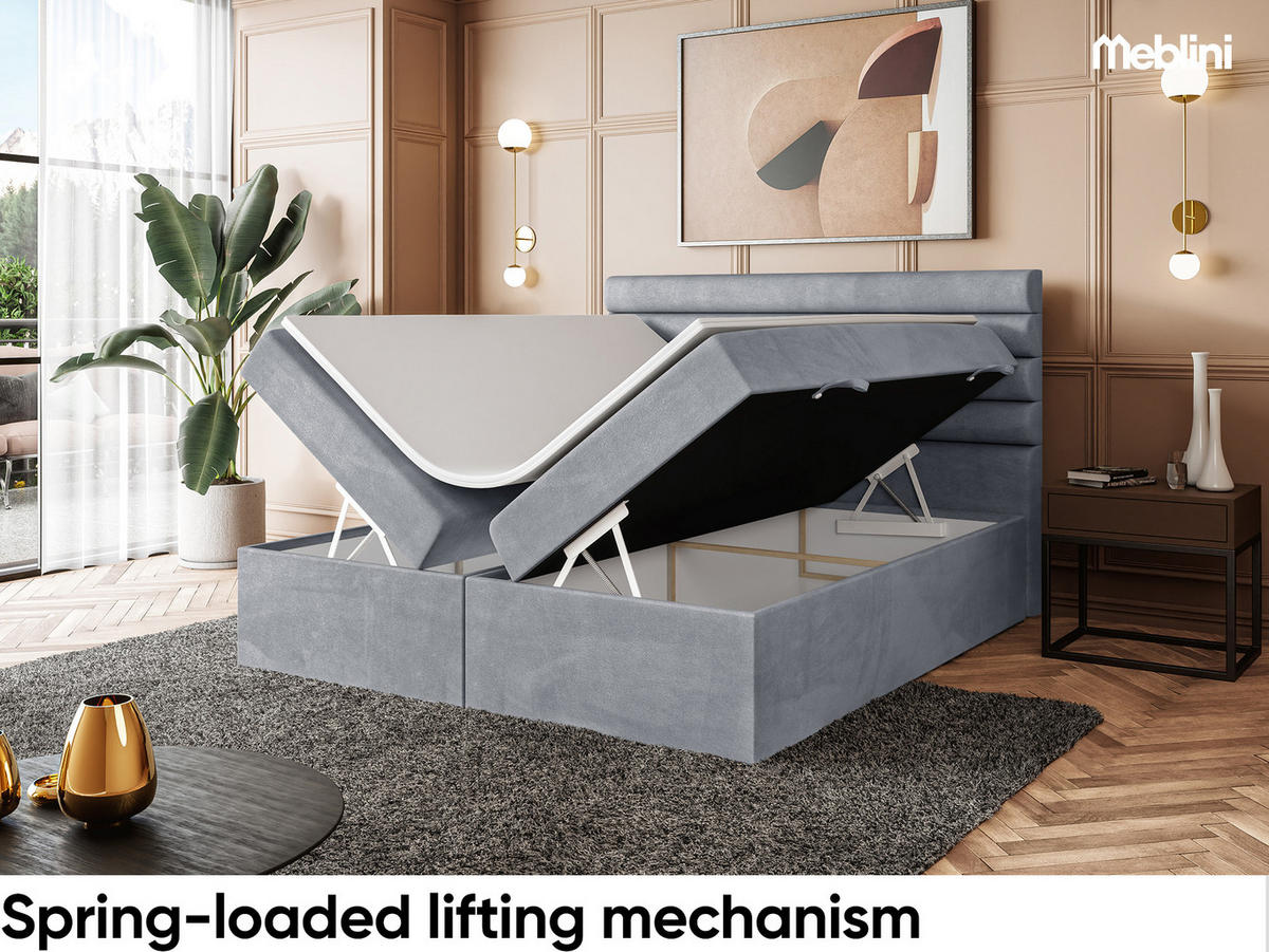 BOXBETT KARIM 180x200 cm in Grau Samt - Schwarz/Grau, Holz/Holzwerkstoff (180/200cm) - Meblini