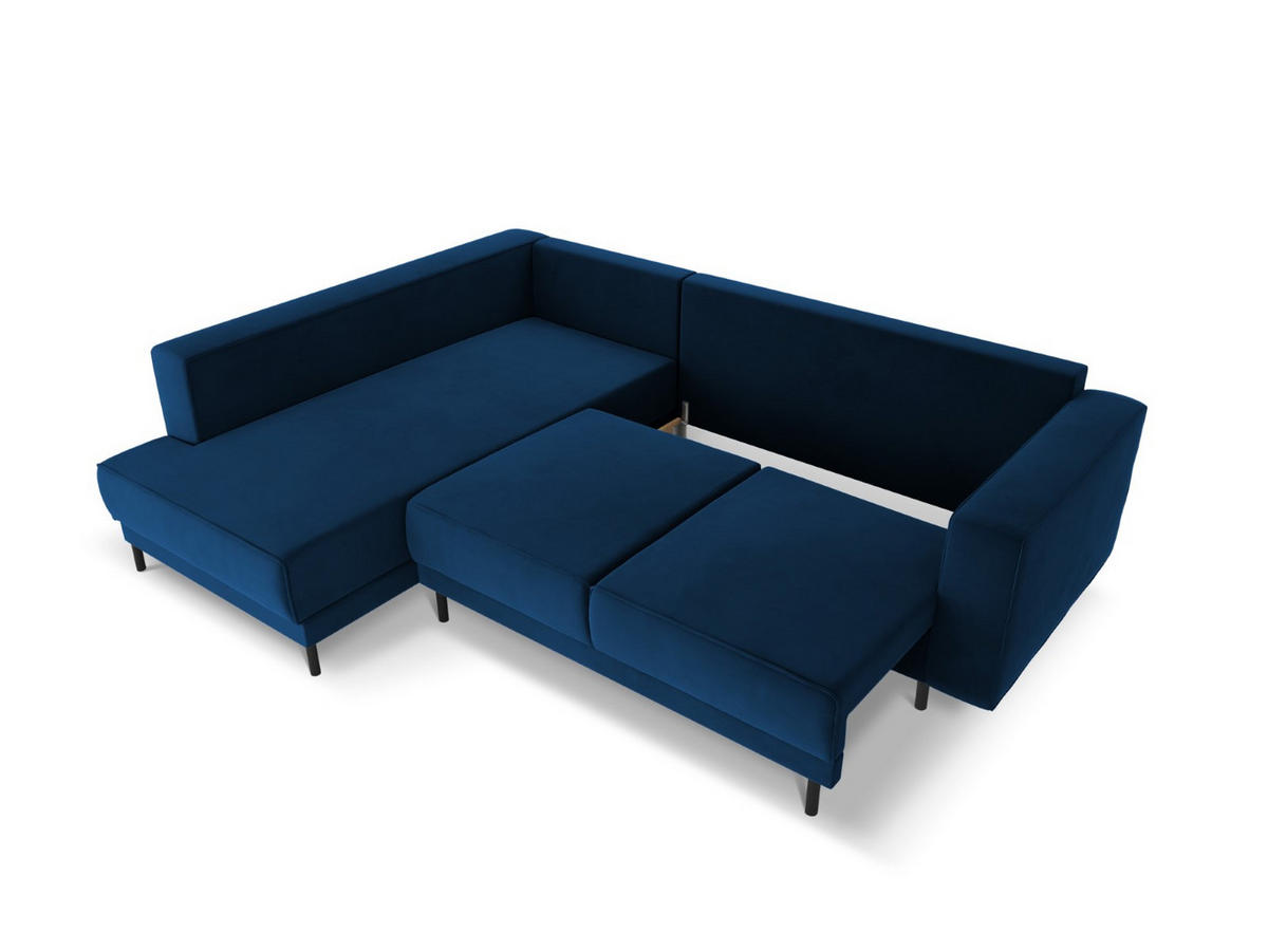 AUSKLAPPBARES-ECKSOFA links Caro aus Samt königsblau 5 Sitzplätze - Blau, Textil (187/247cm) - Micadoni
