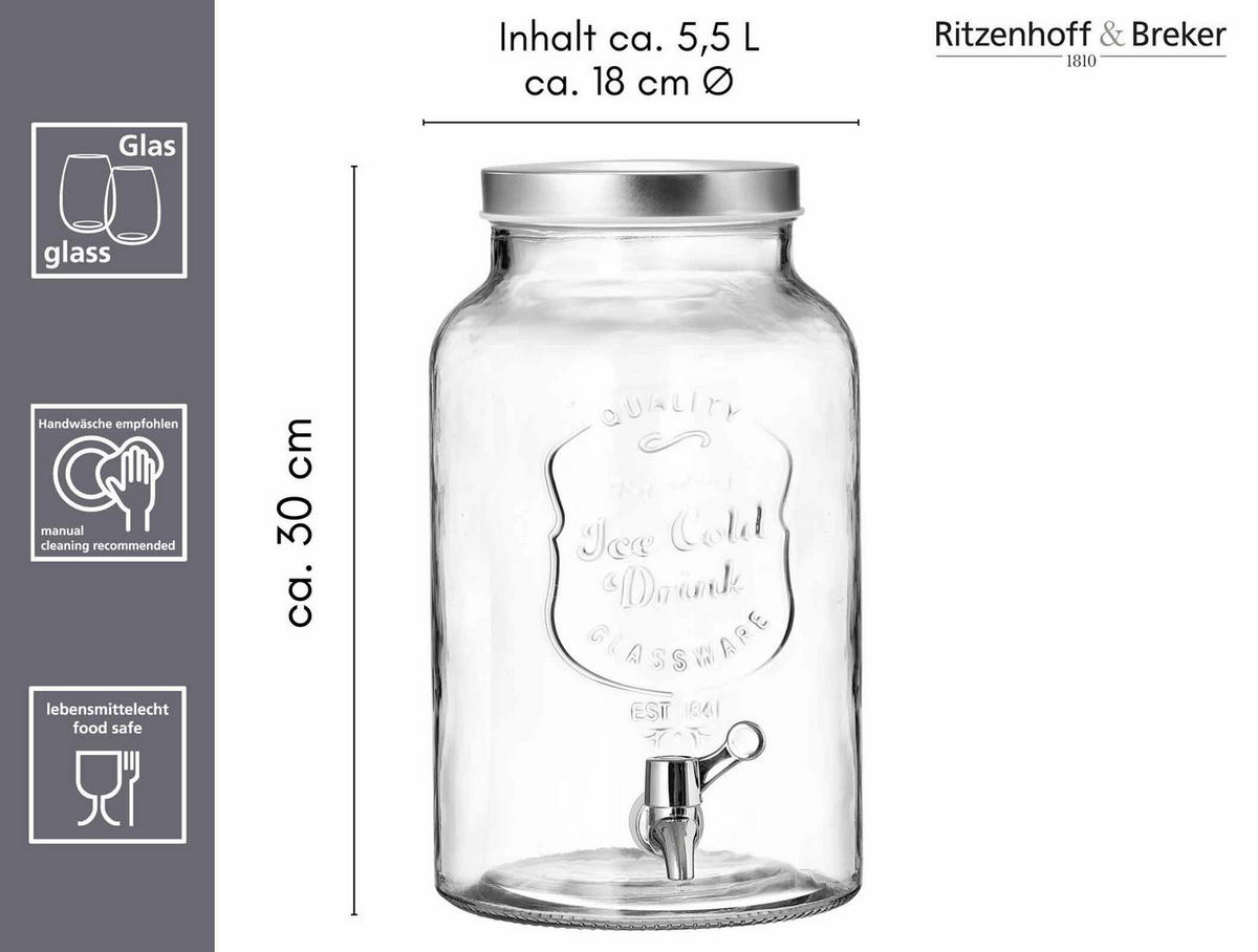 GETRÄNKESPENDER Olli transparent 5,5 l - Transparent, Glas (5.5L) - Ritzenhoff Breker